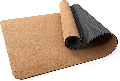 Miniatura 8 de Tapete de yoga de corcho prémium de 14 y 25 pulgadas de grosor, 72 x 26 pulgadas, corcho grueso y elastómero termoplástico, antideslizante, para