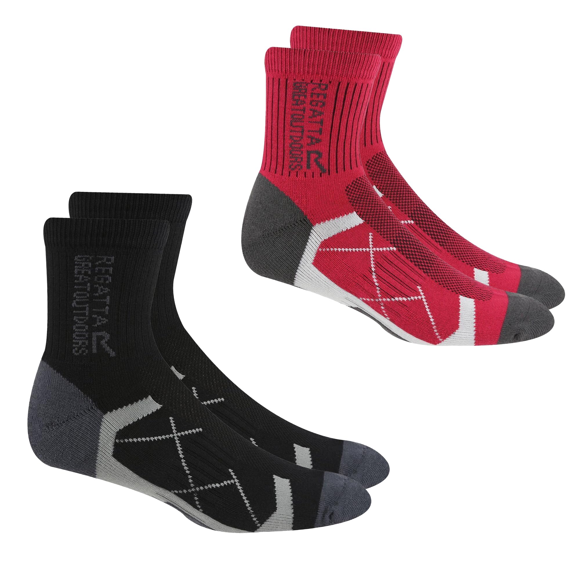 Regatta Women's 2 Pair Outdoor Active Socks Black/Cherry Pink 3-5