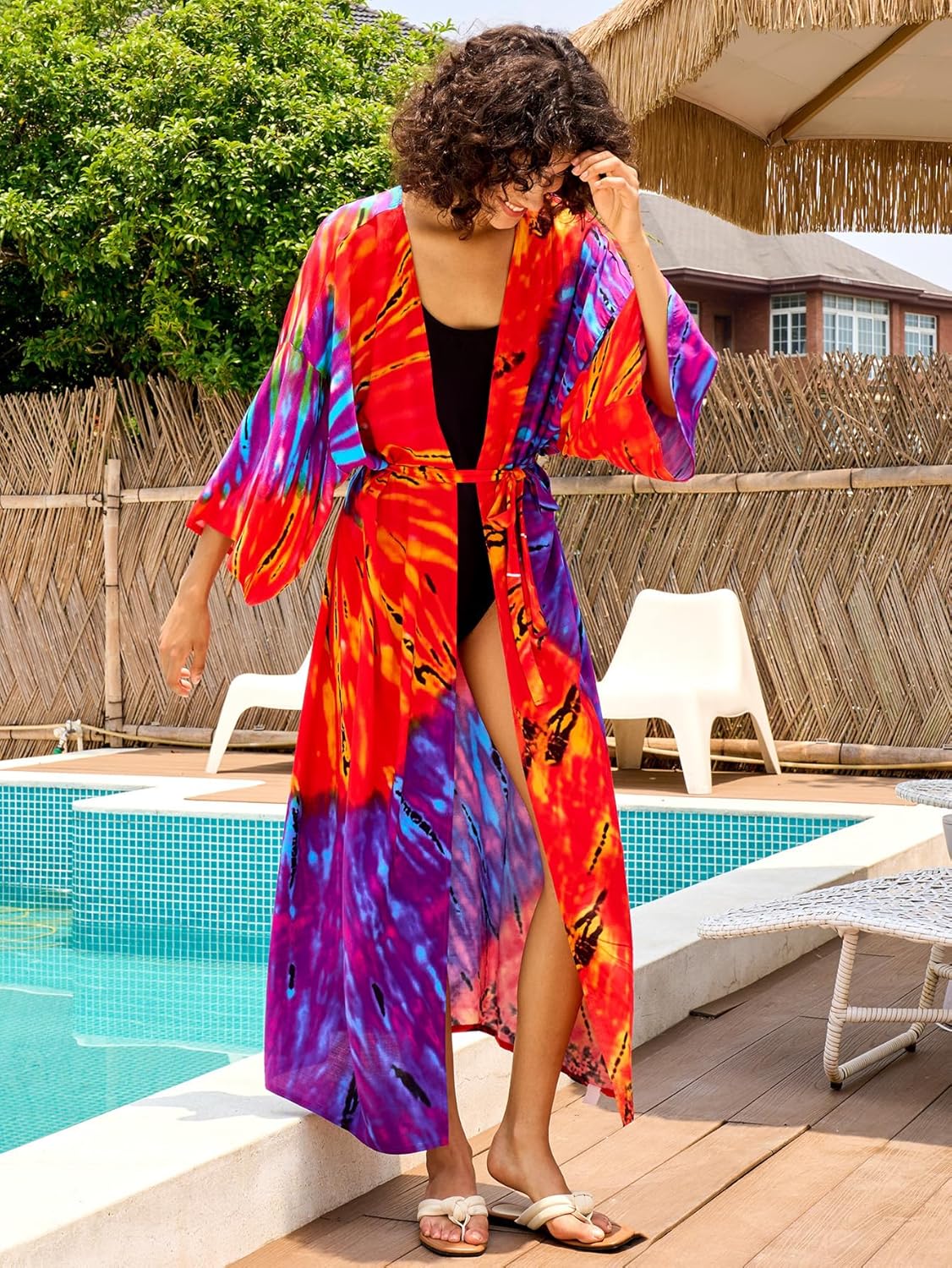 Women’s Kimono Cover Up Long Beach Dress Swimsuit Cover Ups Colorful Cardigan Lightweight Robe for Swimwear - Image 5