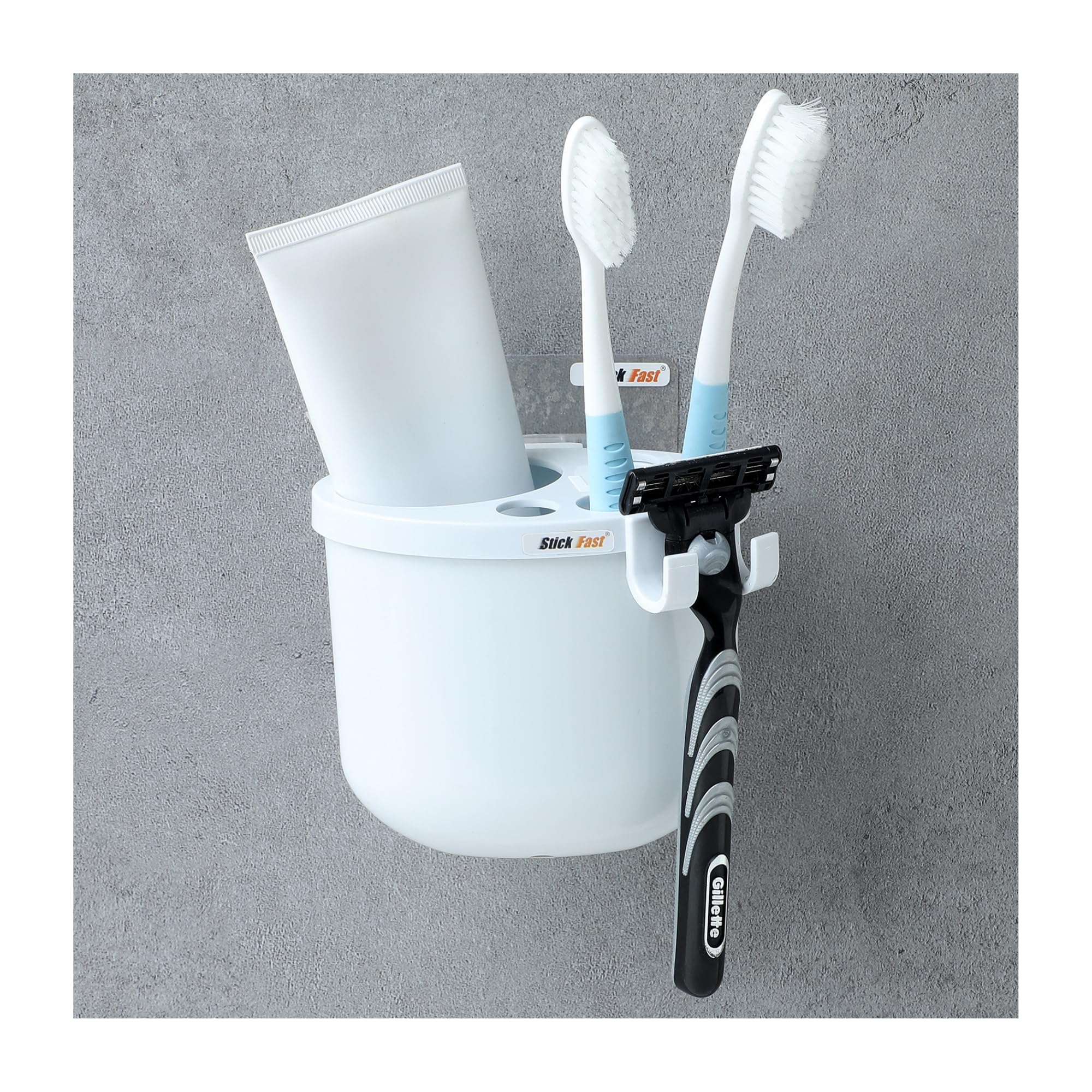 SF - Stick Fast Self-Adhesive ABS Toothbrush Holder with 3M Sticker for Wall Mount Tumbler for Kitchen & Bathroom Storage Organizer (White)