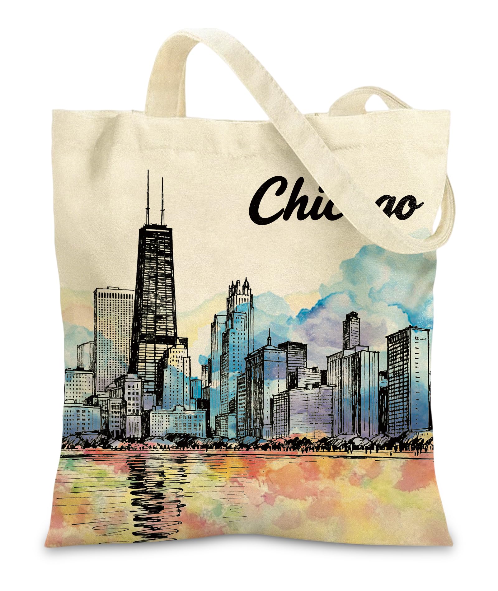 Chicago Canvas Tote Bag for Women - Girls Reusable Shopping Gym Totes