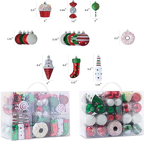 Miniatura 3 de R N' D Toys Juego de adornos de bastón de caramelo, bolas inastillables y adornos colgantes para árbol de Navidad en interiores y exteriores, fiesta