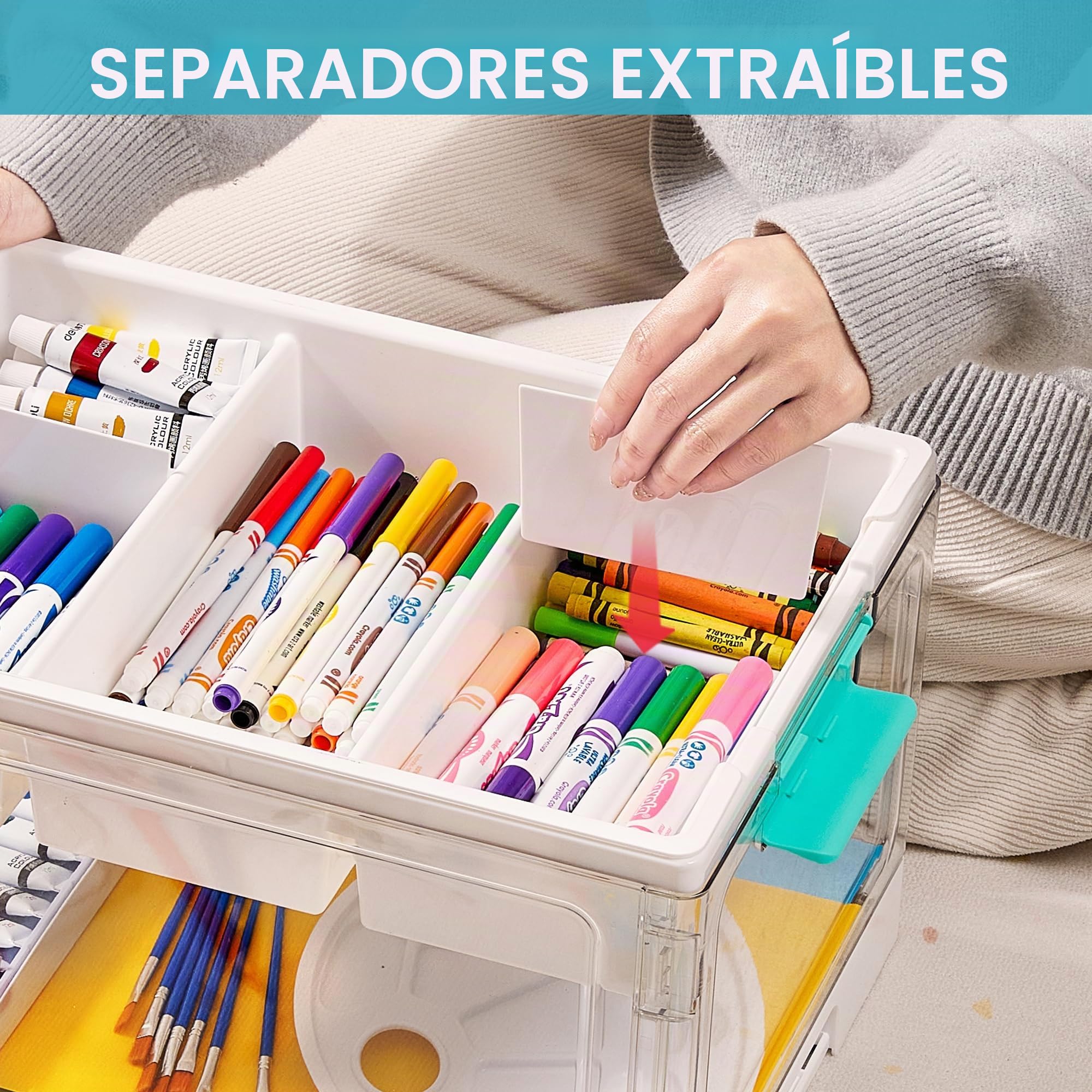 Vtopmart Organizadores de plástico transparente de 24 cuartos de galón y caja de almacenamiento con bandejas y separadores extraíbles, organizadores de suministros de arte y almacenamiento