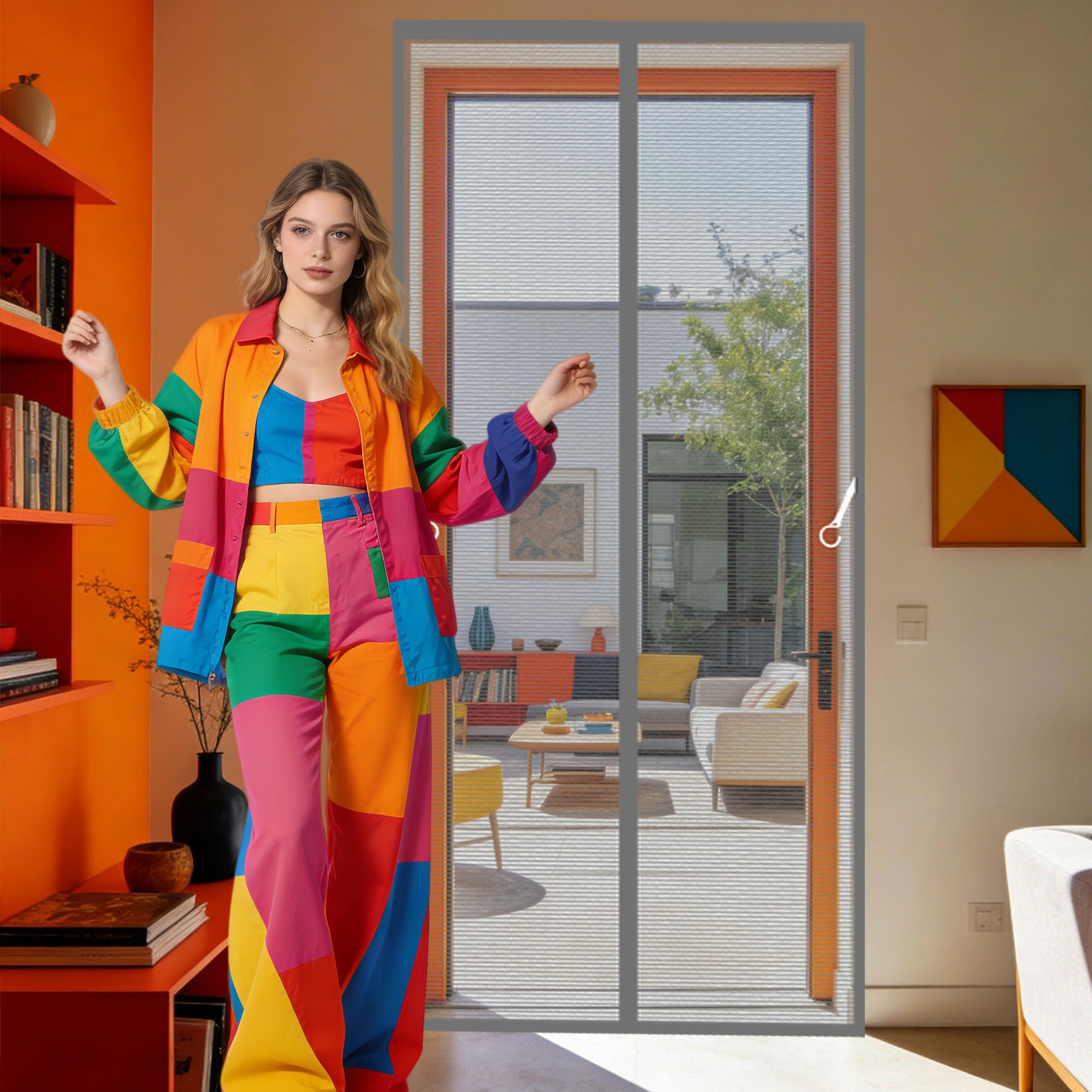 Magnetic Fly Screen Doors 78 x 269 cm Automatically Closes Nets Patio Curtain Insect Mesh Keep Fresh Air in Bugs Out for Living Room, Bedroom, Patio, Grey