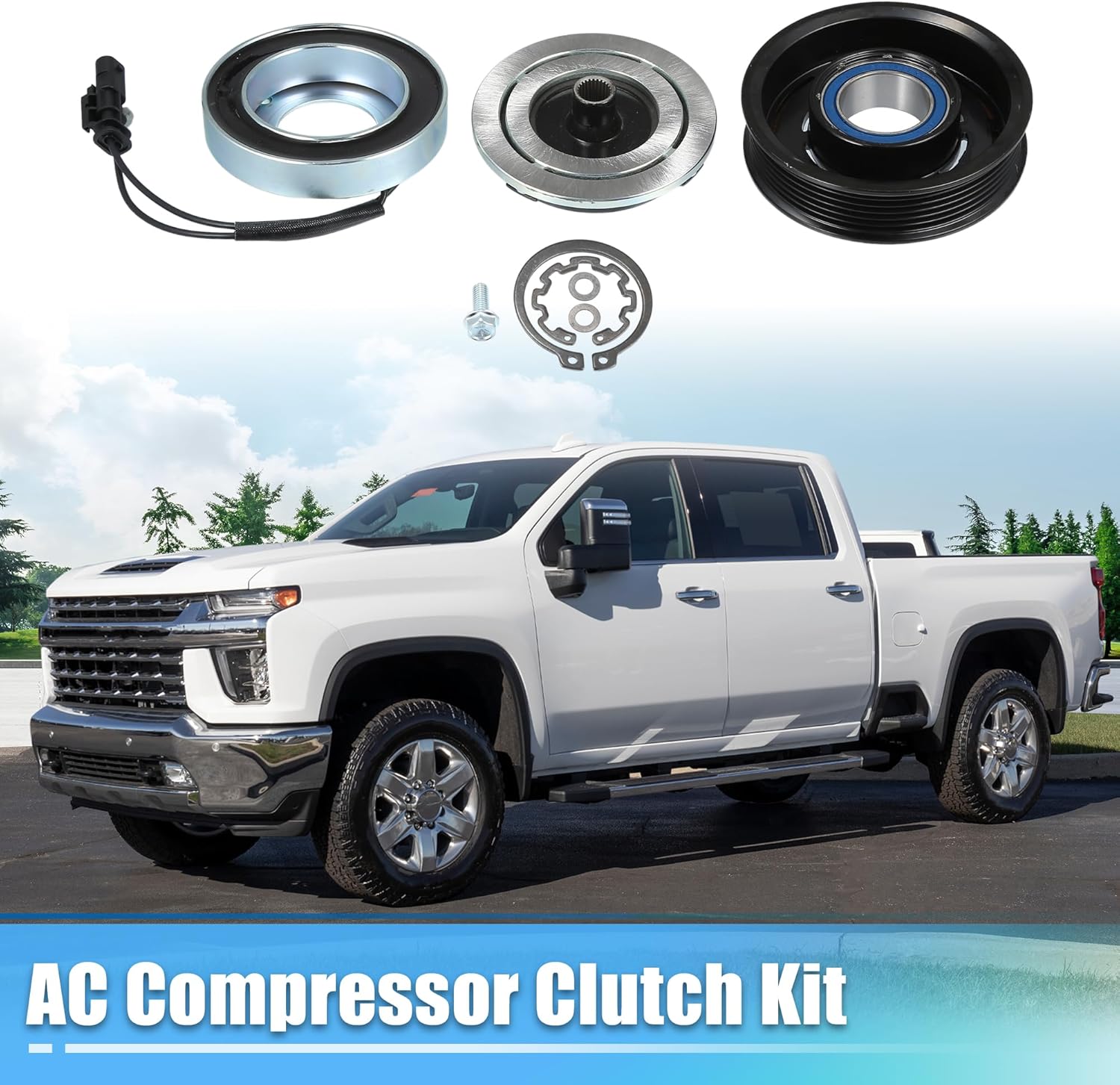 uxcell AC Compressor Clutch Set Replace for Chevrolet Silverado 3500HD 8CYL 6.6L 2015-2020 A/C Clutch Repair Assembly