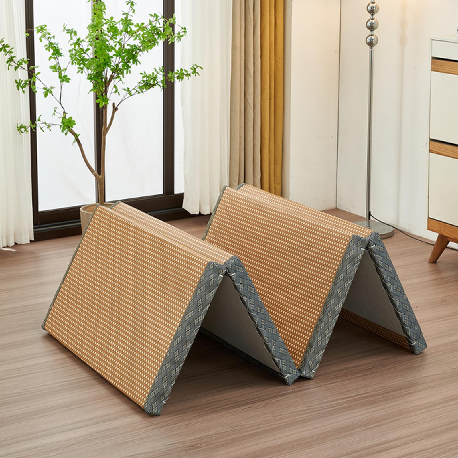 Estera De Tatami Tradicional Japonesa,Tatami Japonés Plegable,Antideslizante Estera De Tatami De Ratán,Alfombra Esterilla Tatami Plegable,Cómodo,Portátil,para Dormitorio,Meditación