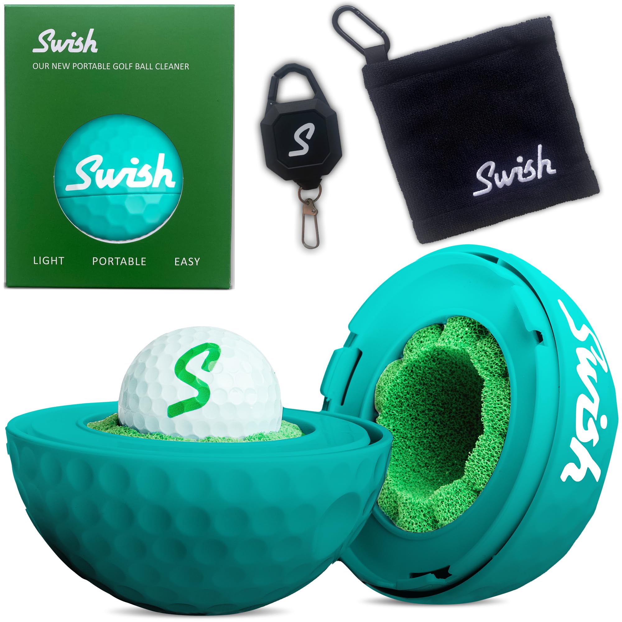 Swish Portable Golf Ball Cleaner for Golf Bag or Cart - Best Golf Accessories - Gifts