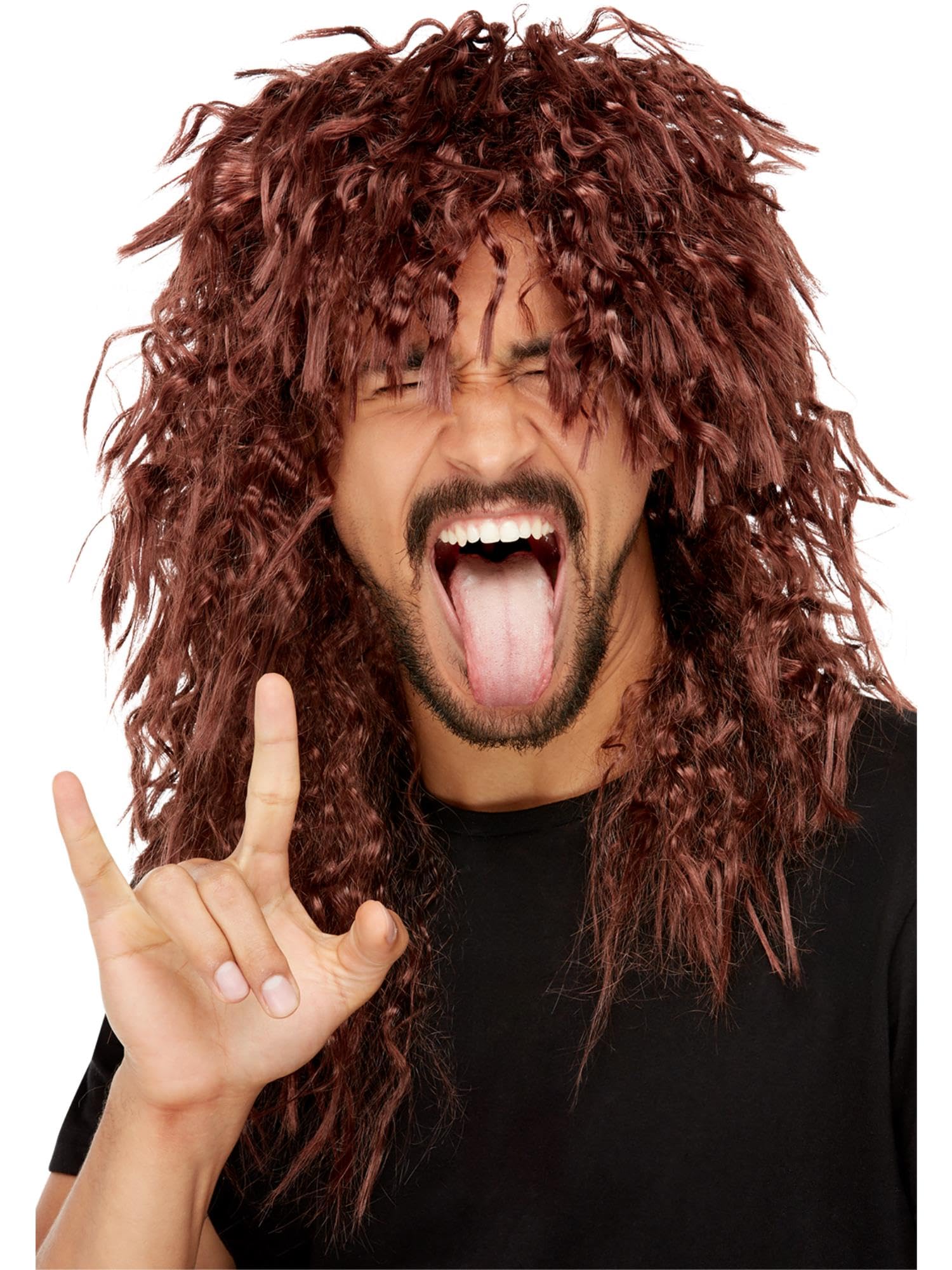 Smiffys Hard Rocker Wig, Brown Long Tousled, 1980's Fancy Dress, 1980s Dress Up Wigs