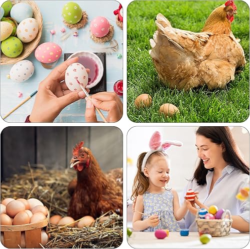 Miniatura 10 de YunKo Huevos falsos de madera para decoración del hogar, huevos de Pascua marrones y blancos para hacer que las gallinas pongan huevos 12