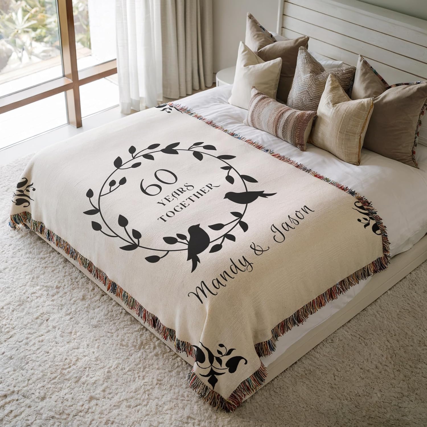 60th Wedding Anniversary for Parents Gifts Couple 60 Years Together her Sixty Wife him Custom Personalized Throw Blanket (52'' × 37'') (60" x 50")