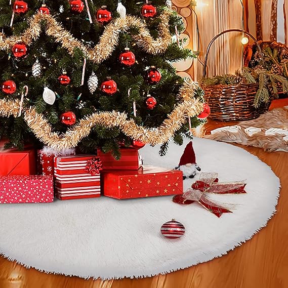 48 Inch White Christmas Tree Skirt, Faux Fur Plush Tree Skirt Christmas Decorations for New Year Home Holiday Wedding Party Christmas Tree Decorations