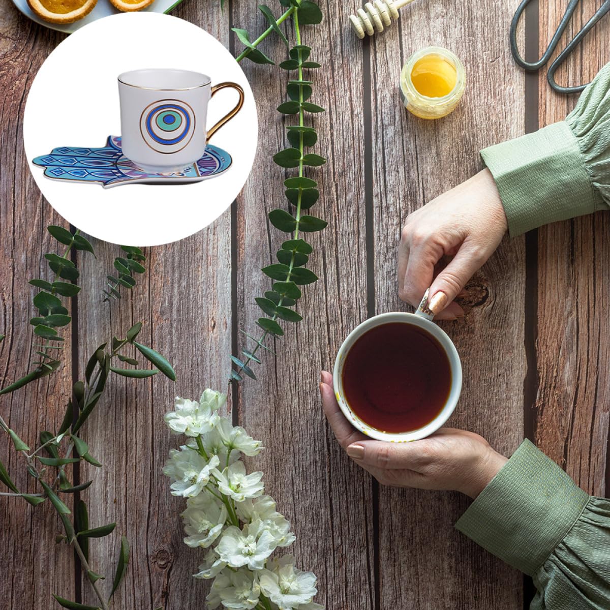 OUNONA Juego de Taza y Platillo Set de 1 Unidad para Café de Cerámica con Asa Ergonómica y Diseño Clásico, Adecuado para Reuniones y Fiestas