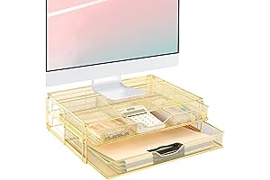 Spacrea Monitor Stand with Drawers - The Gilded Workspace Organizer for Enhanced Productivity & Style