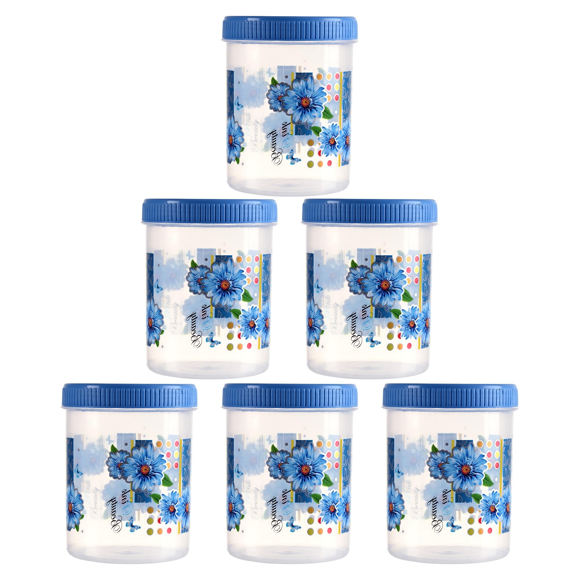 Kuber Industries (Set of 6) Storage Containers | 500 ML Plastic Kitchen Jar with Spoon | Masala Box for Kitchen | Spice Boxes | Kitchen Container for Rice, Cereals, Snacks, Dry Fruits | Blue