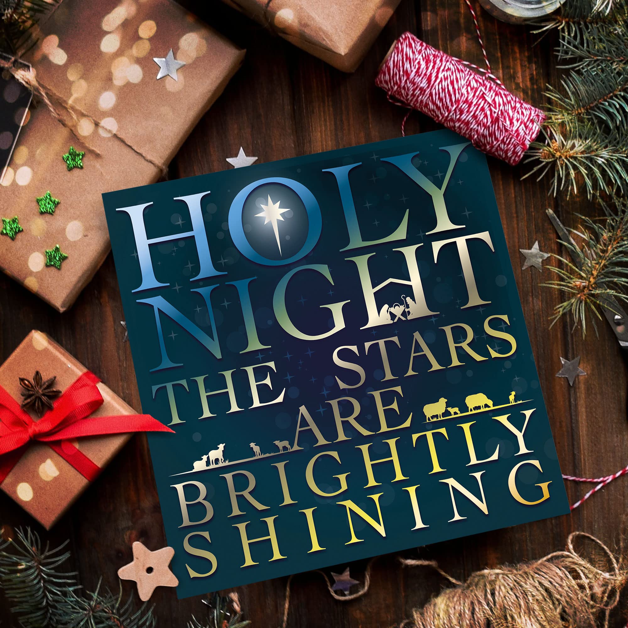 Christian Christmas cards, pack of 10 - Holy Night Christmas cards pack with Bible verse Luke 2:14 inside these religious Christmas cards, by Just Cards Direct - Image 4