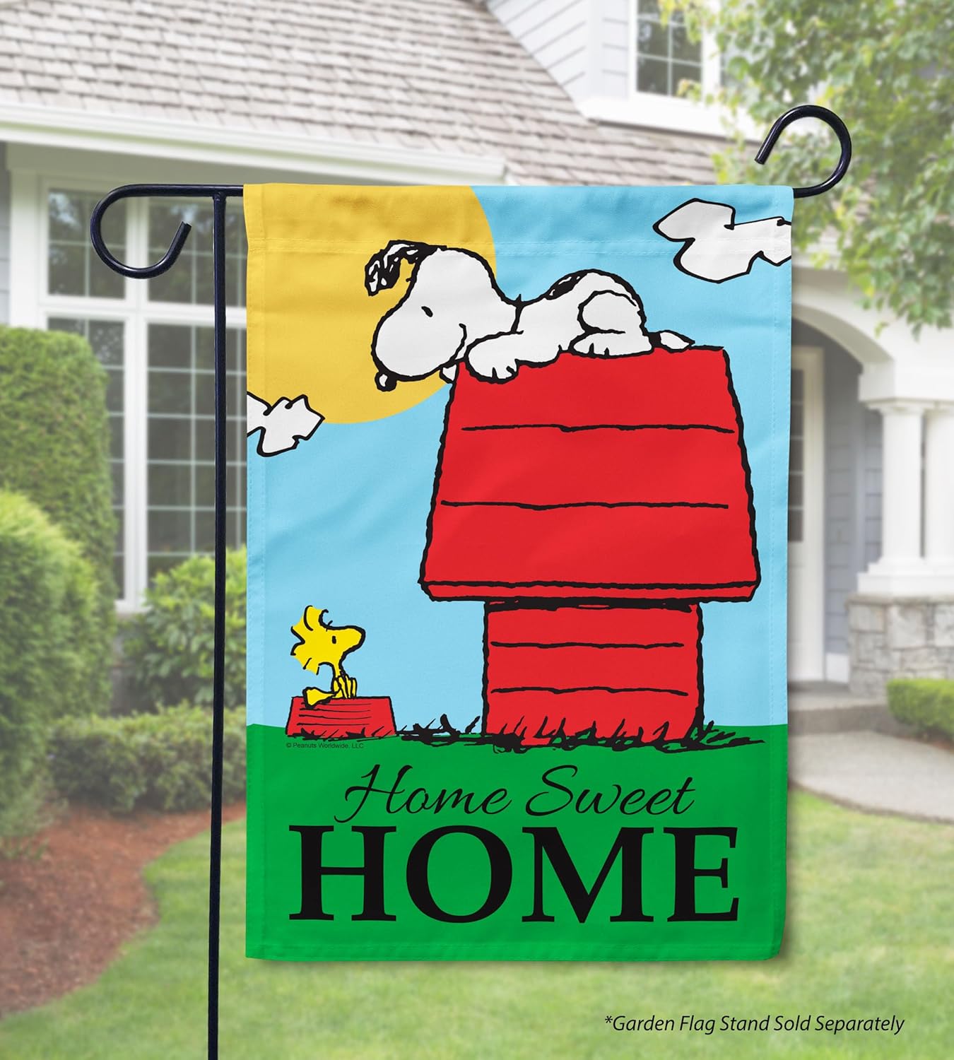 Flagology, Peanuts Home Sweet Home Snoopy Spring Summer Garden Flag 12" x 18", Outside Seasonal Yard Outdoor Decoration
