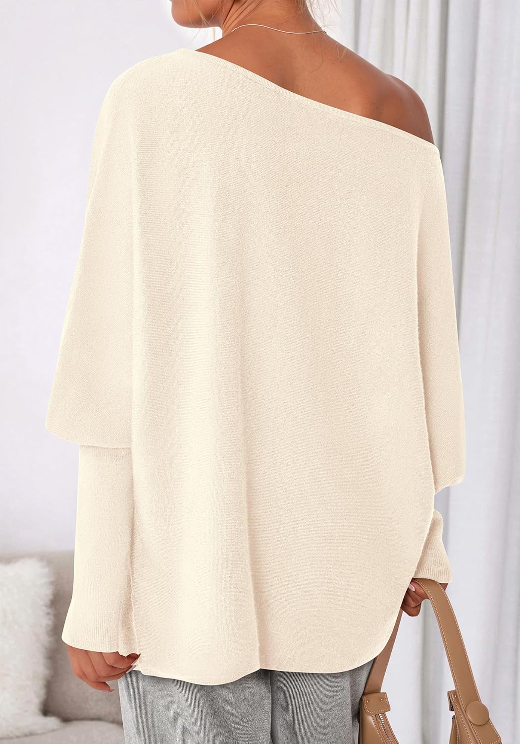 BTFBM Casual Fall Sweaters for Women 2026 Long Batwing Sleeve Ribbed Knit Tops Pullover Loose Off The Shoulder Sweater - Image 6