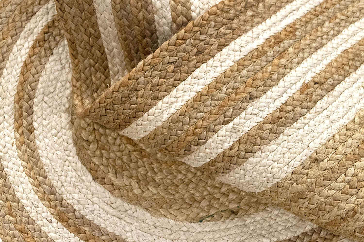 Tapis Ovale Traditionnel en Jute Beige avec Lignes Blanches pour Salon, Cuisine, Couloir, Salle à Manger (80 x 150 cm)