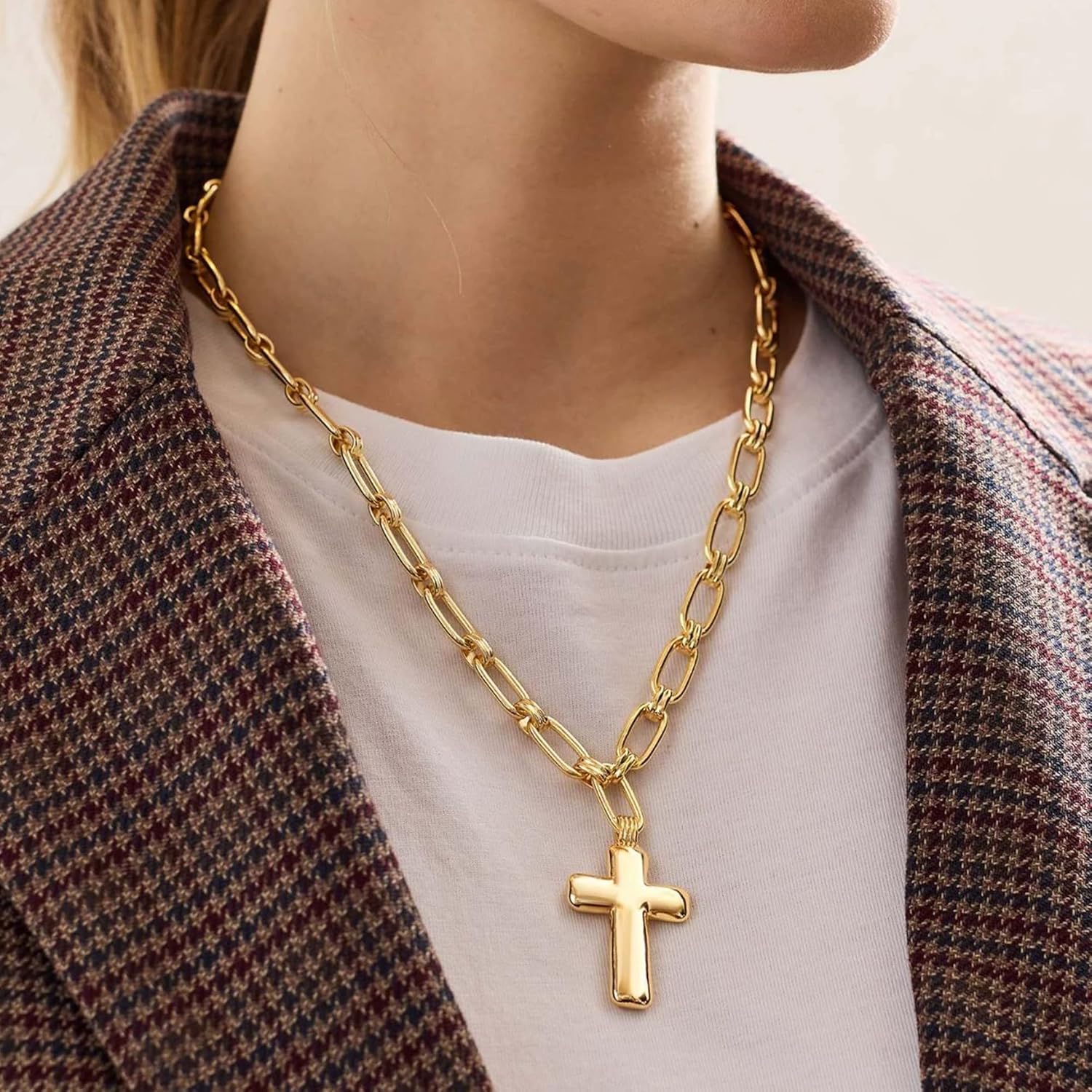 Chunky Gold Star/Cross Necklaces for Women Trendy Star Choker Necklace Bold Vintage Statement Necklace Jewelry - Image 2