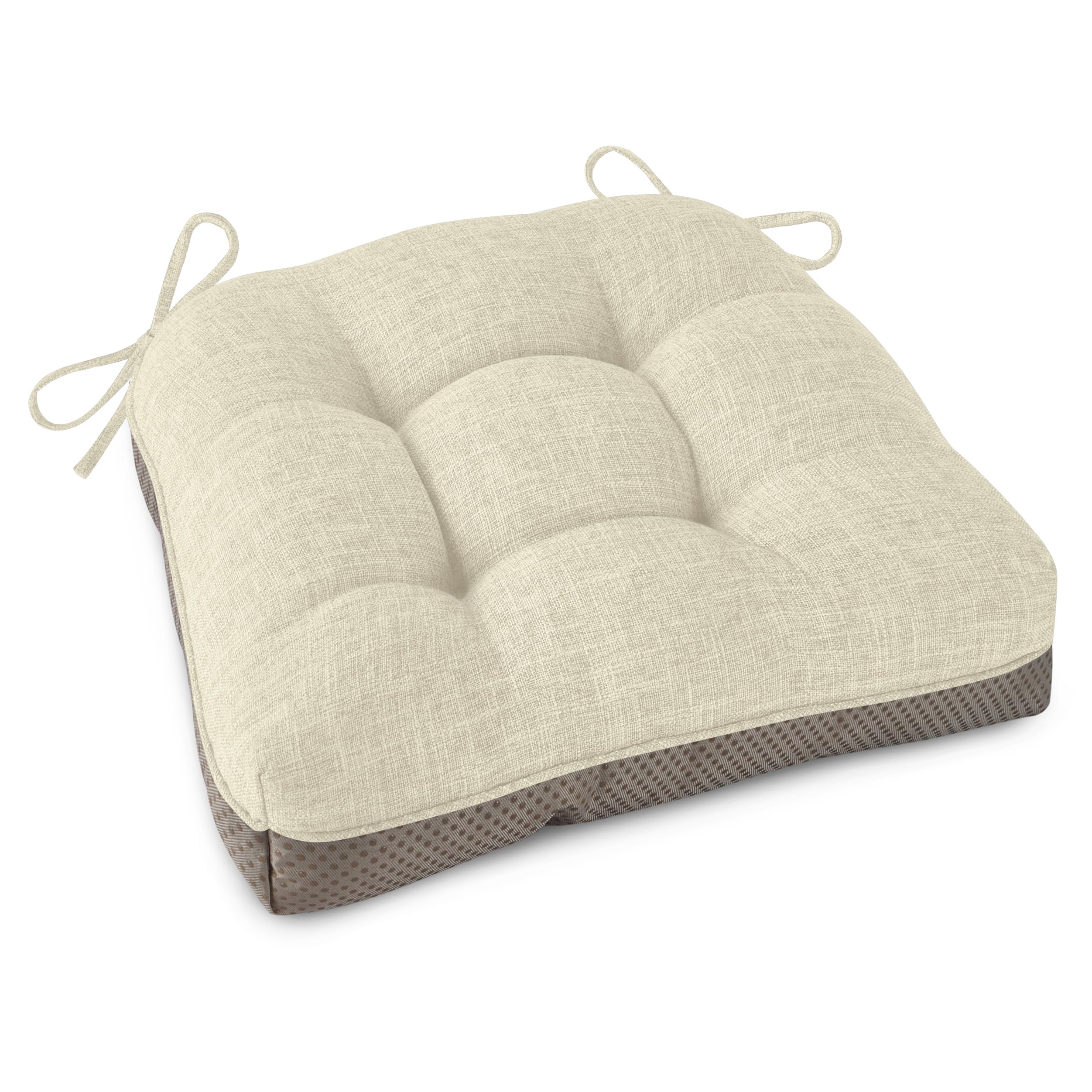 ovov indoor dining chair cushions 1 pack thick kitchen chair pads with ties 16"x16"x4" tufted comfotable kitchen seat cushions with anti-slip backing (beige)