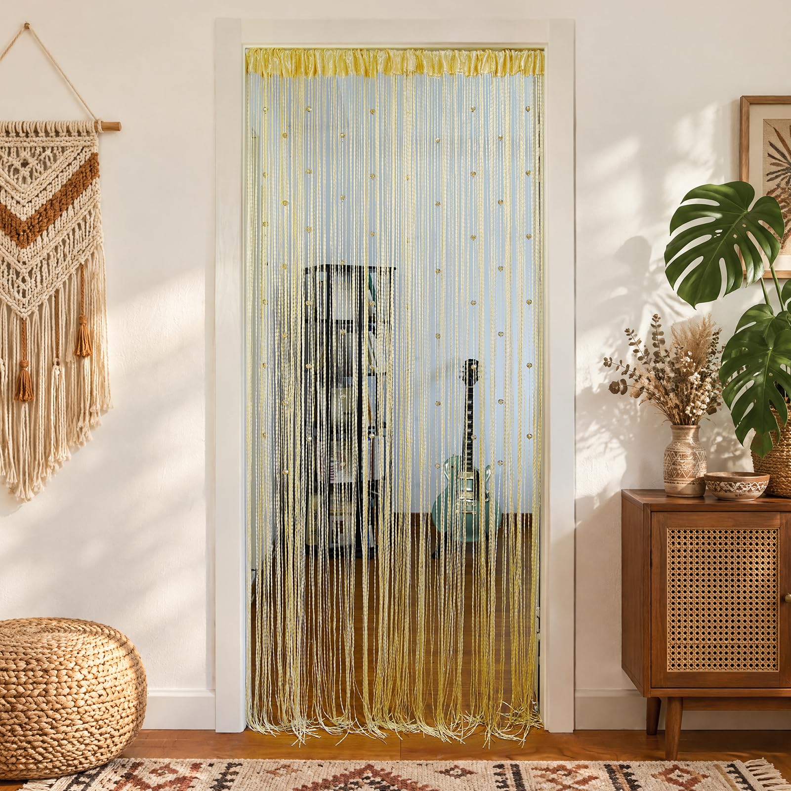 Hysenm 2‑er‑Set Perlenvorhang für Türen Fliegenvorhang Insektenschutz | 1 x 2 M 60 Beads Fadenvorhang Perle Glitzer Raumteiler Fliegenschutz Kürzbar Dekorative Gardine für Schlafzimmer Hochzeit