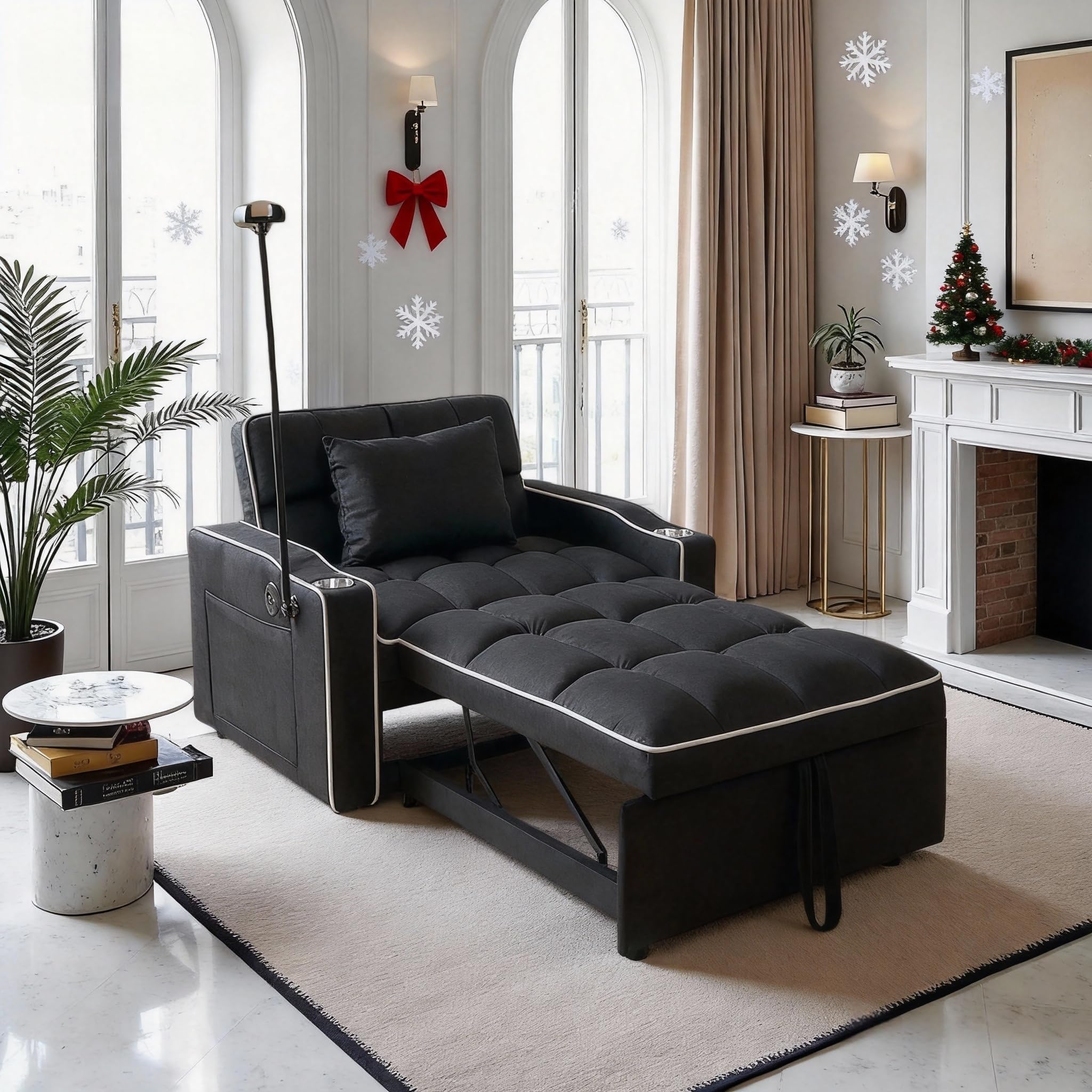 Trygoal Convertible Sleeper Chair, Pull Out Chair Sleeper with Bracket and Cup Holder, 3 in 1 Sofa Bed Chairs for Adults, Chairs Bed Sleepers for