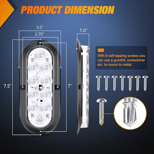 Miniatura 2 de Nilight Luces traseras LED ovaladas blancas de 6 pulgadas, montaje en superficie, 2 unidades, 10 LED, impermeables, marcha atrás, luces de remolque