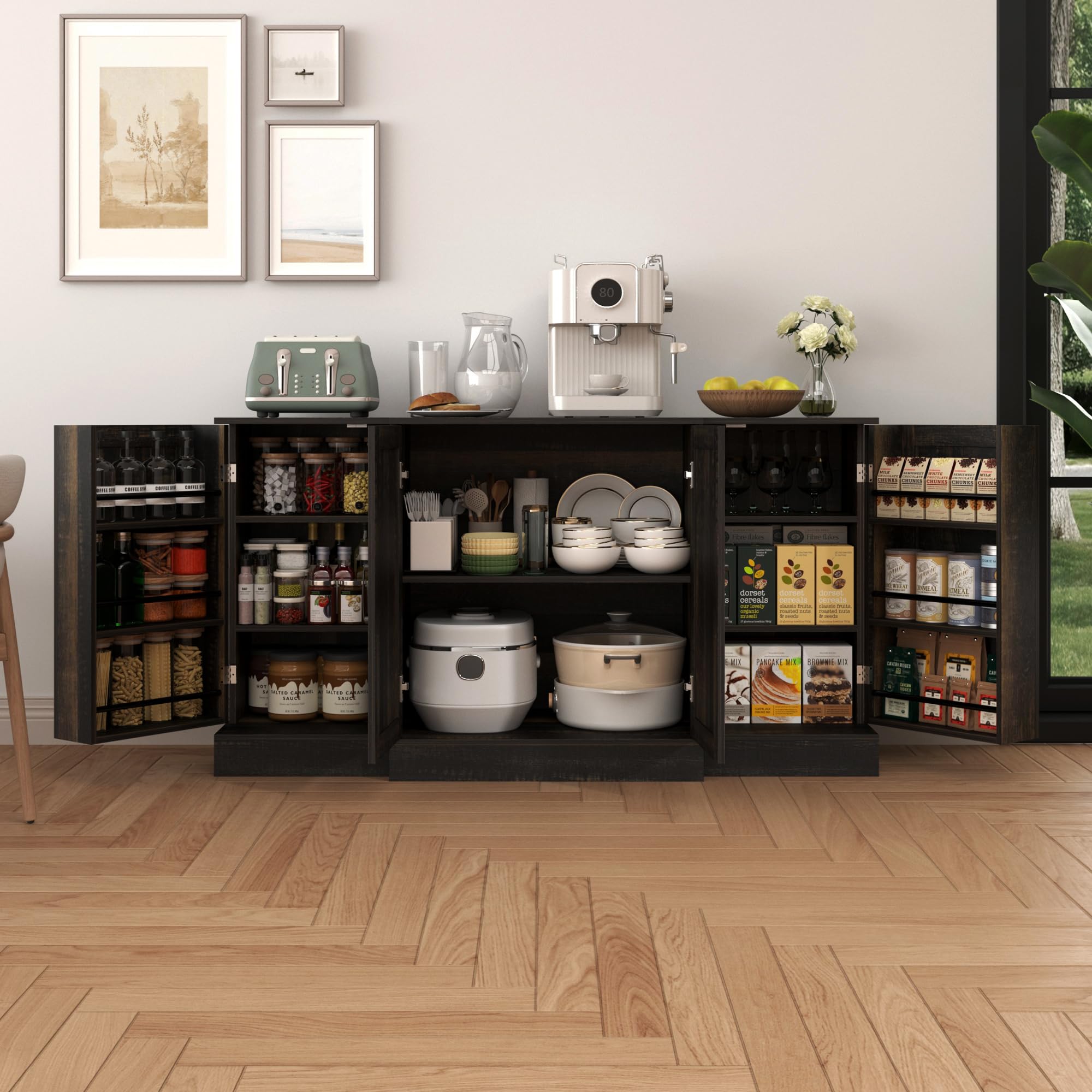 NAIYUFA Buffet Cabinet with Storage,Farmhouse Sideboard Buffet Cabinet with Doors,Kitchen Buffet Storage Cabinet with Adjustable Shelves,Coffee Bar