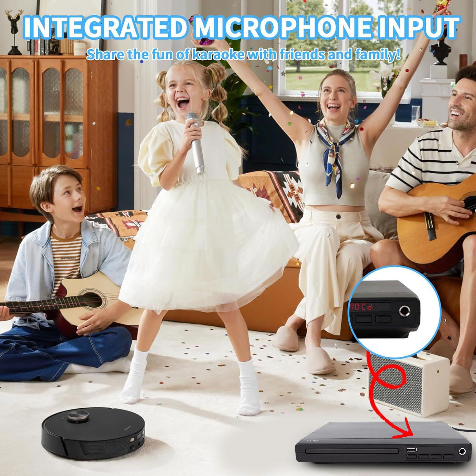 GOWENIC Odtwarzacz DVD, jakość Obrazu 1080P HD, Pliki na Pendrive'ie USB, z Pilotem i Mikrofonem, do Telewizora z Wejściem USB 6,5 Mm i Odtwarzaniem Plików MP3 (wtyczka UE)