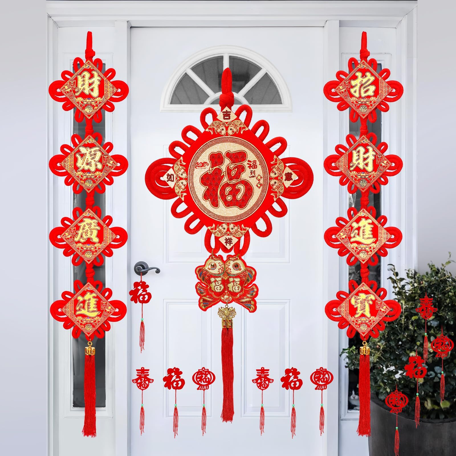 Chinese New Year Decorations 2025 Red Chinese Knot Fu Character and Chinese Knot Couplets-Year of The Snake Lunar New Year Decoration Lucky Hanging Ornaments for Spring Festival Party Decor-21Pcs