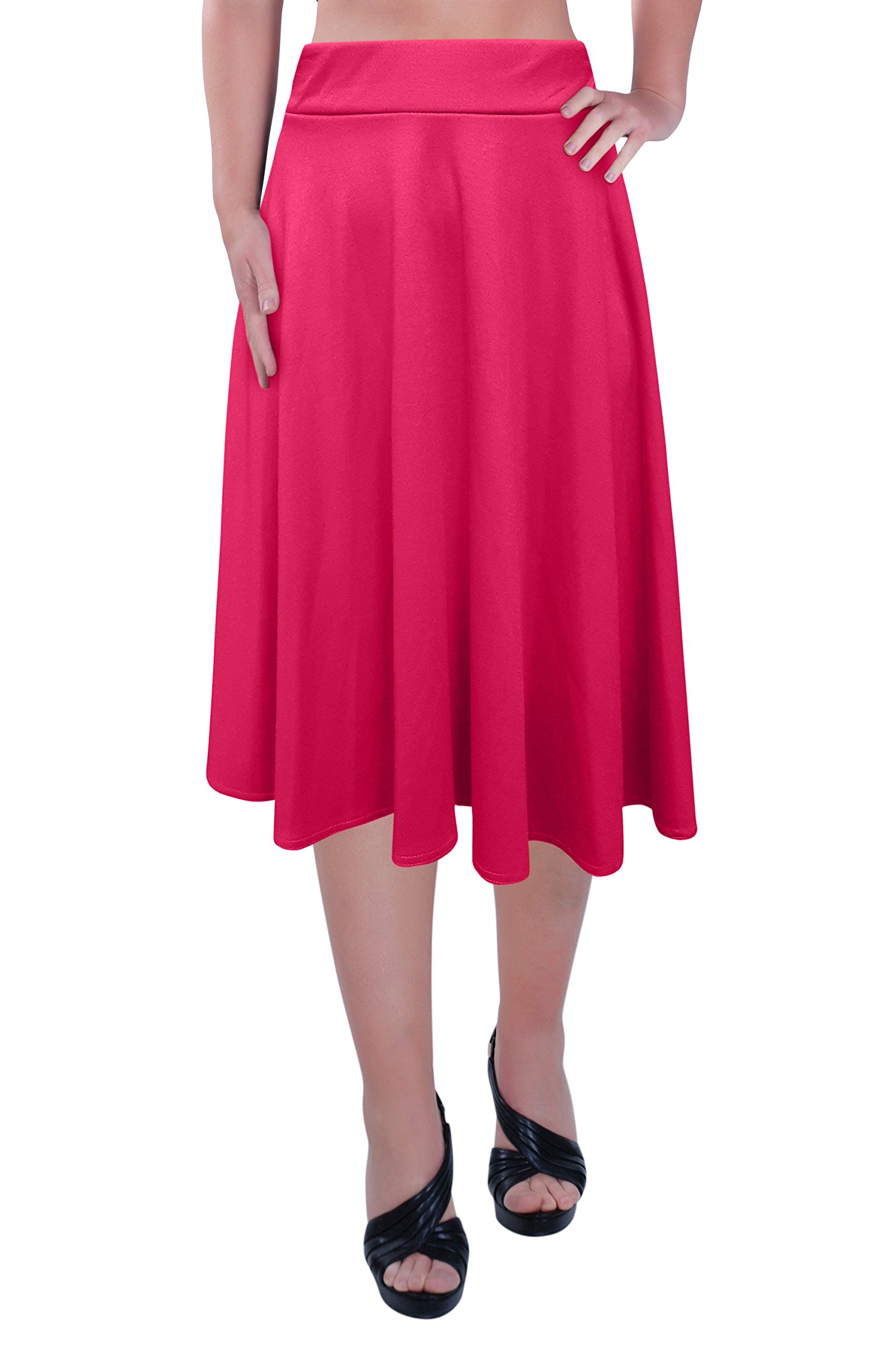 Eye Catch Women's Fushia - Plus Size Elastic Waist Knee Length Plain Skater Flared Skirt Sizes