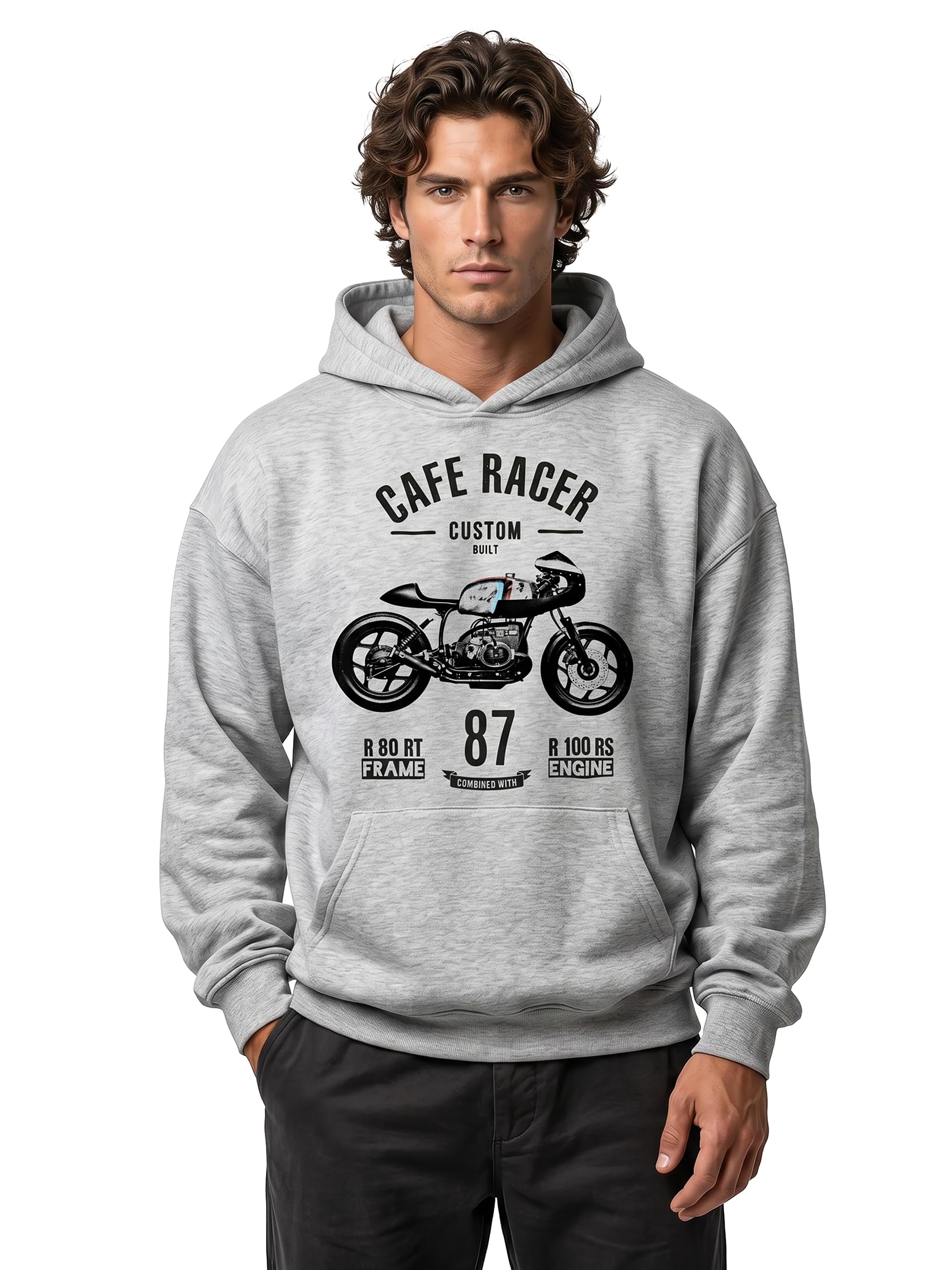 Makaya Pull à Capuche Homme Cafe Racer R100 Sweat Shirt Hoodie Sweatshirt