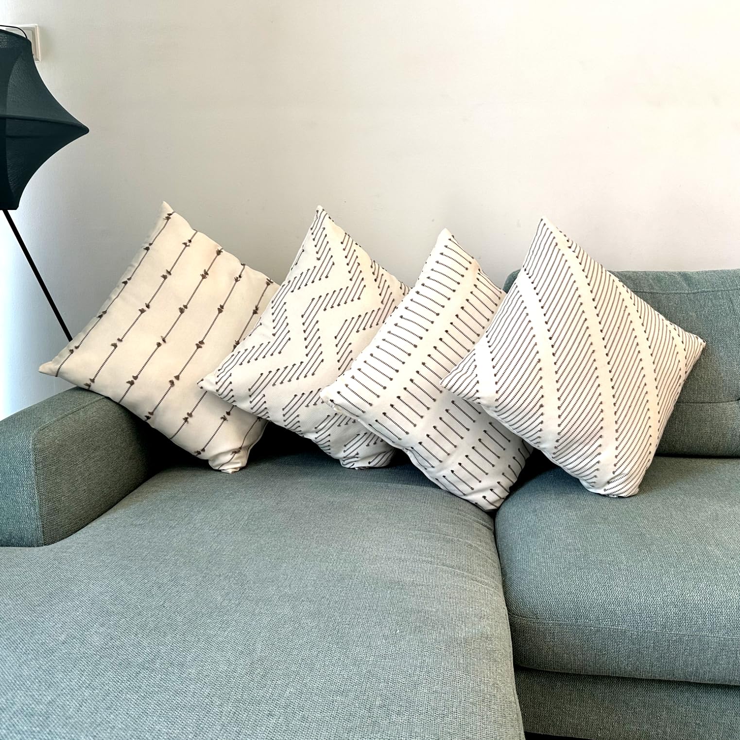 Nile Weaves Set of 4 Boho Decorative Throw Pillow Covers, Made in Egypt (18" x 18", Café)