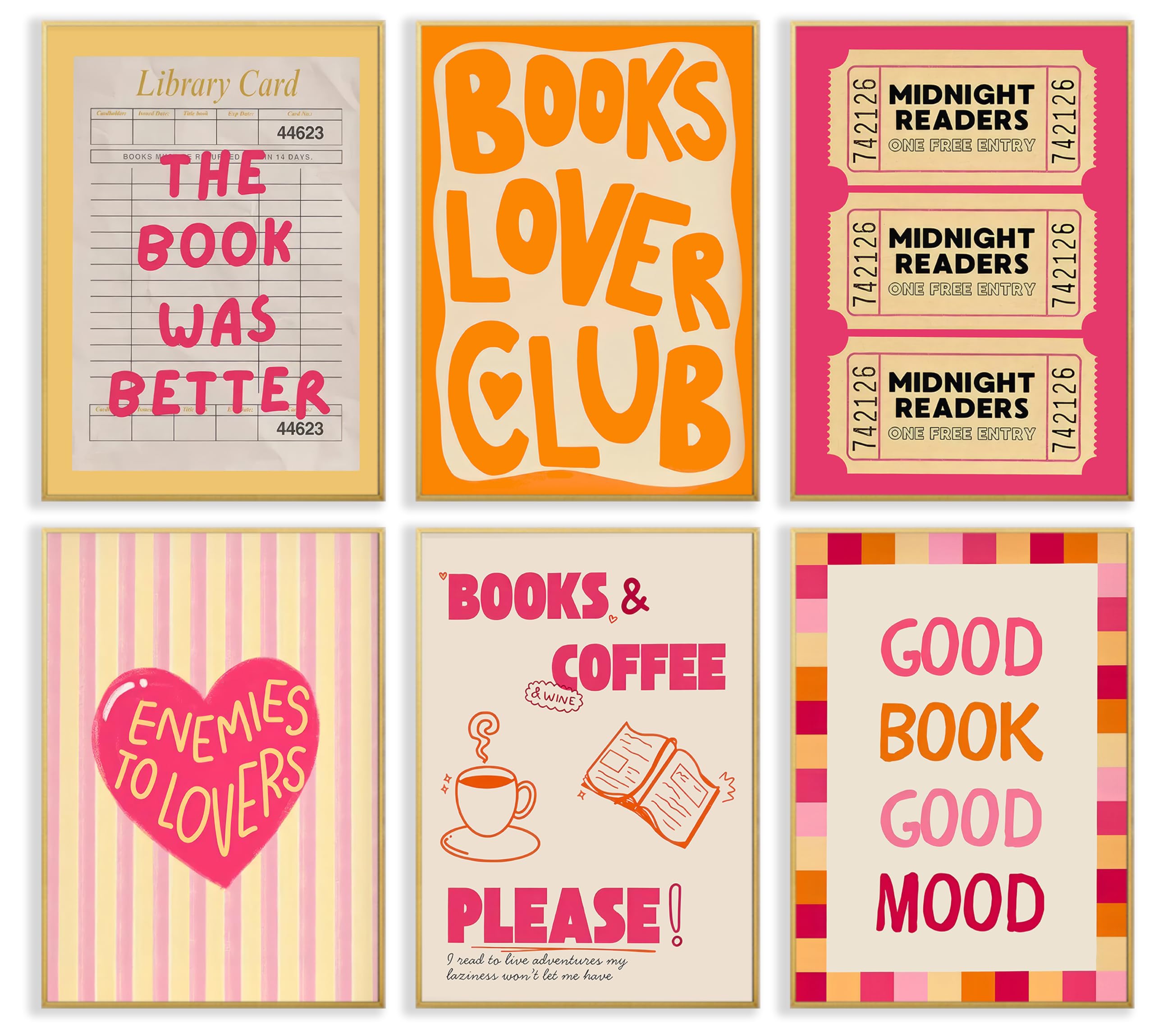 IEMIHZUM 6Pcs Funny Reading Book Quotes Wall Art Trendy Preppy Pictures | Book Reading Painting Wall Decor Book Club Poster Prints Artwork For Classroom Library
