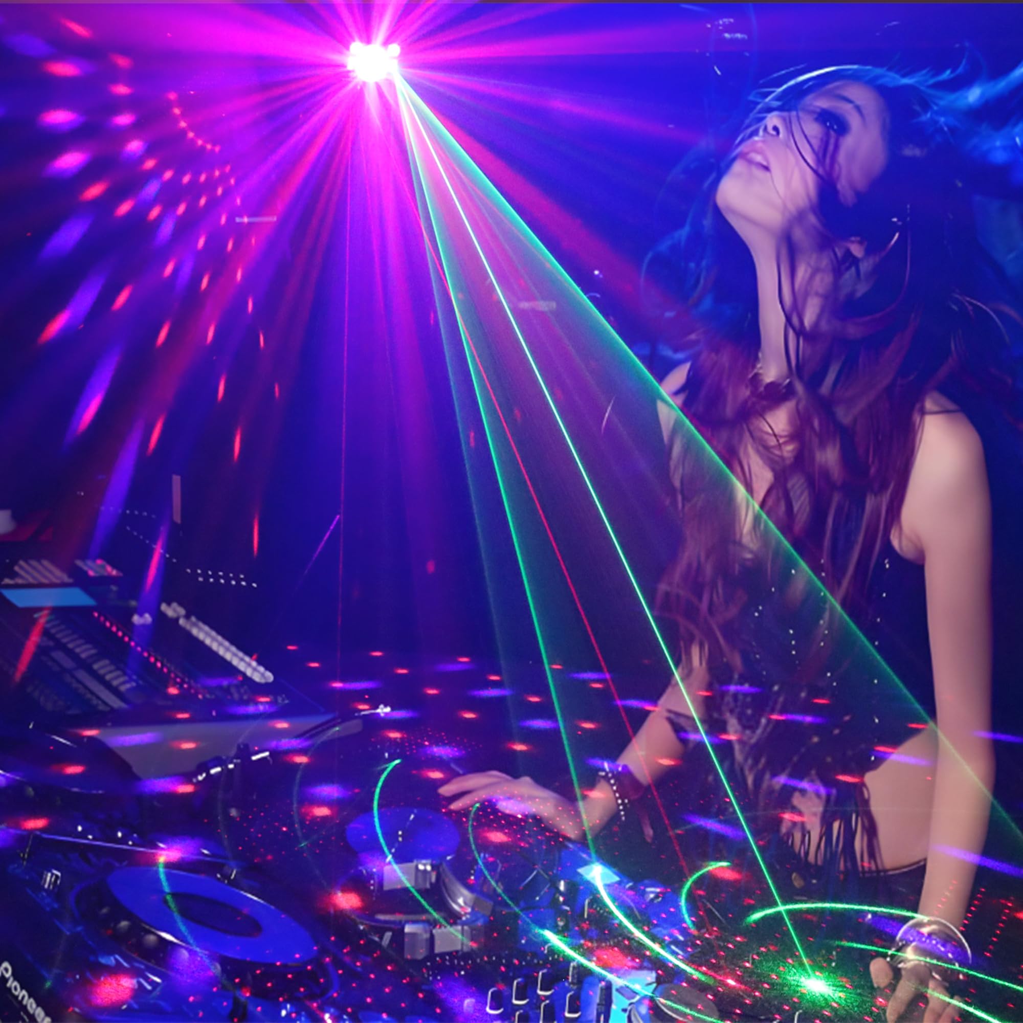 Luz de discoteca, luces de fiesta, RGB con 4 lentes activadas por sonido, luces estroboscópicas para fiestas, cumpleaños, Navidad, bodas, karaoke, bar, club, pub, hogar, habitación, decoración de