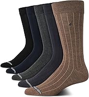 Nautica Mens Dress Socks - 5 Pack Breathable Comfort Stretch Crew-Length Work Socks for Men for Business Formal Wear (6-12.5)