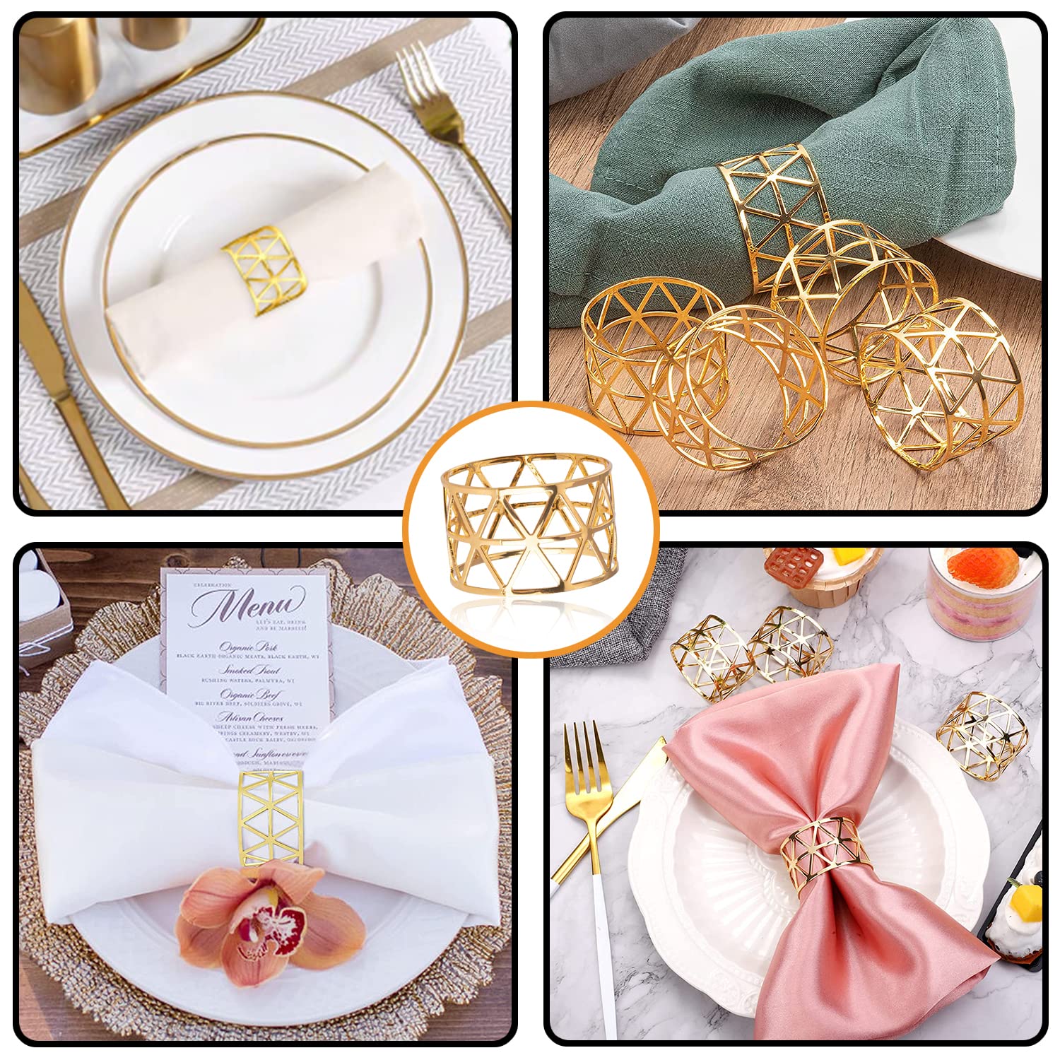 Zwenjuan Serviettenringe Gold - 12 Stück Blatt Design Metall Serviettenhalter