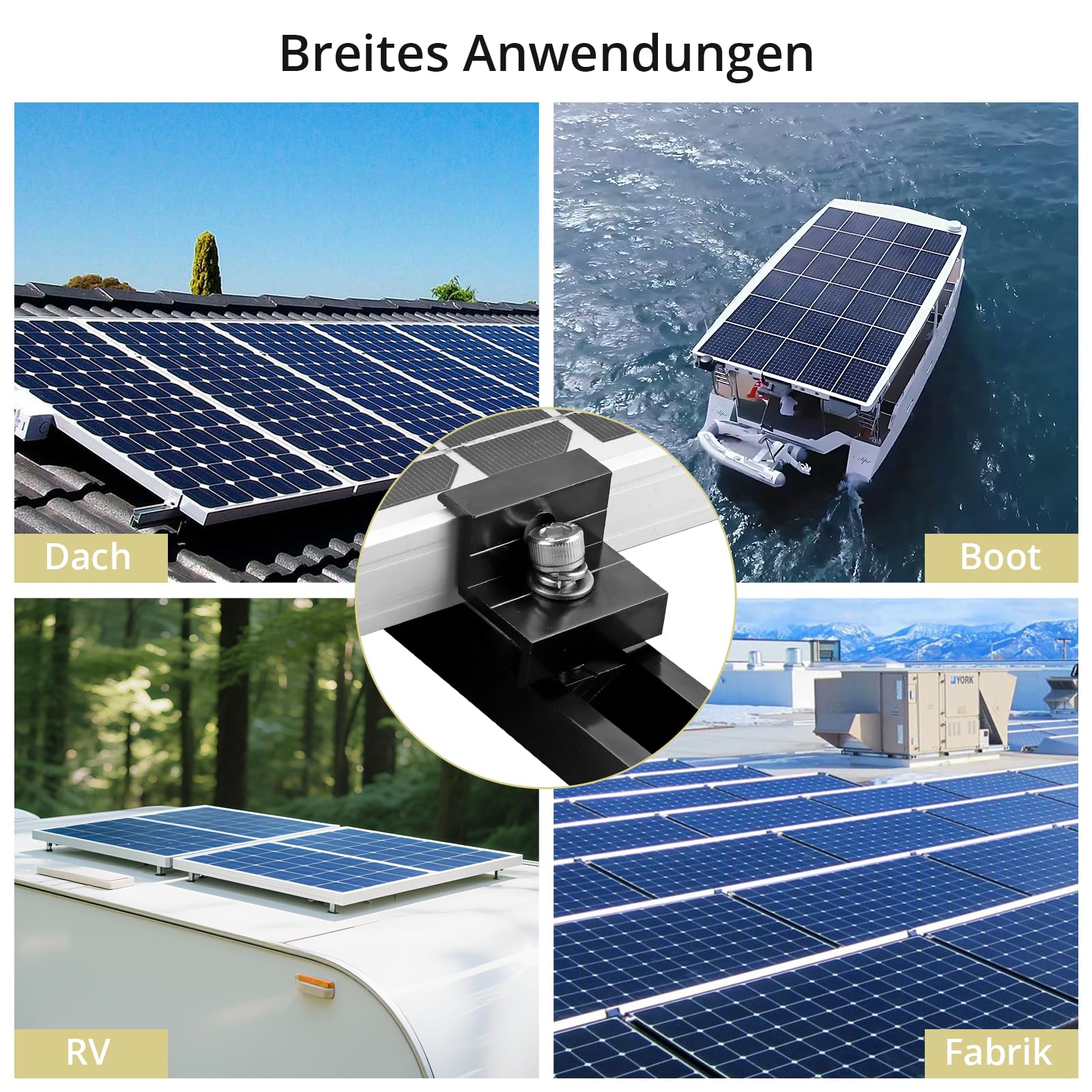 Anbte Solarmodul Halterung Kit, für 2pcs Solarmodul 30MM/35MM, Schwarz | 6pcs Kurzschiene 120MM aus Aluminium inkl. 4pcs Endklemme + 2pcs Mittelklemme + 1pcs Schraubenschlüssel, Solarpanel Montage