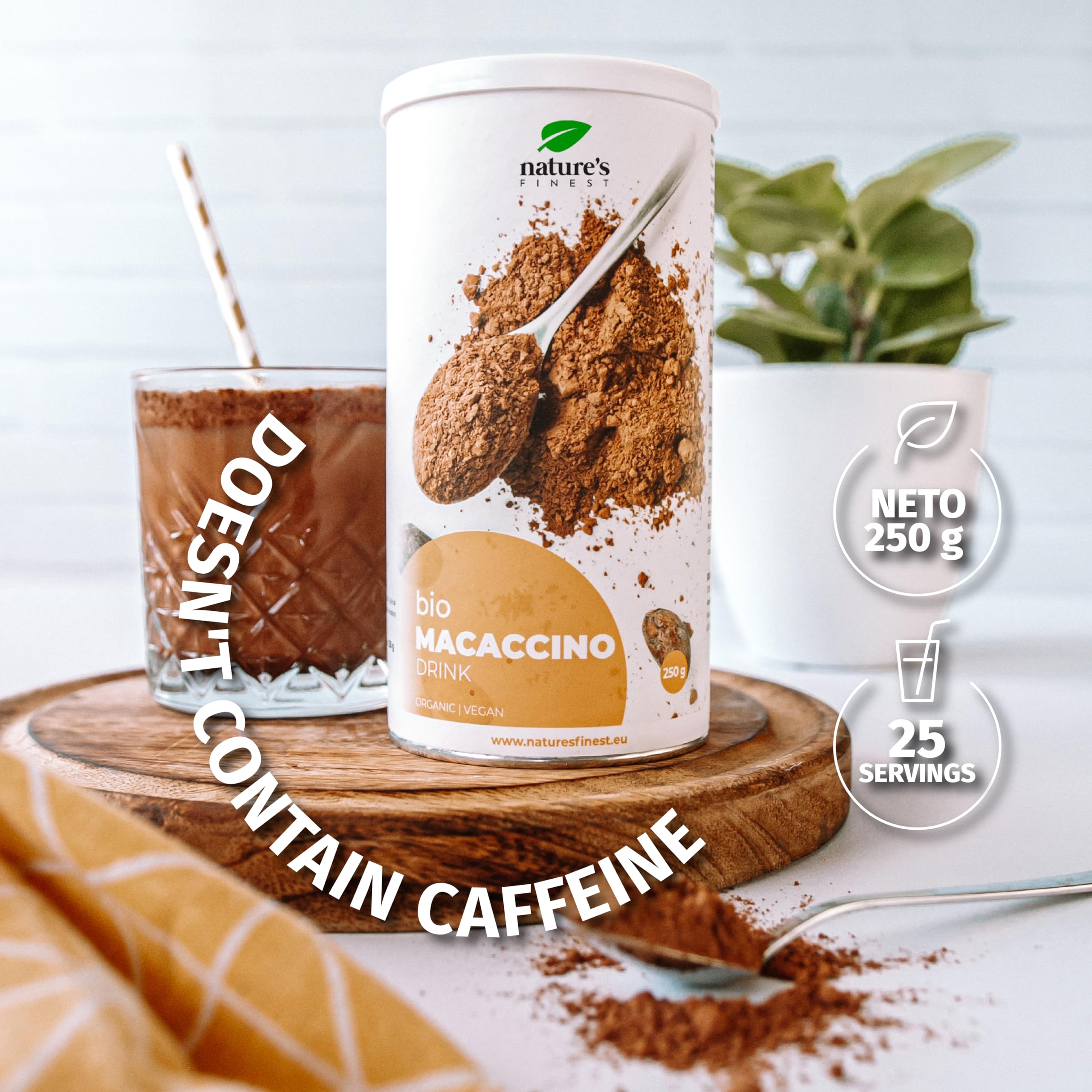 Nature's Finest Macaccino Bio, Mezcla en Polvo 1250 g (Paquete de 5) | cacao bio con maca peruana y azúcar de coco - alternativa al café sin cafeína añadida - sabor chocolate suave - vegano