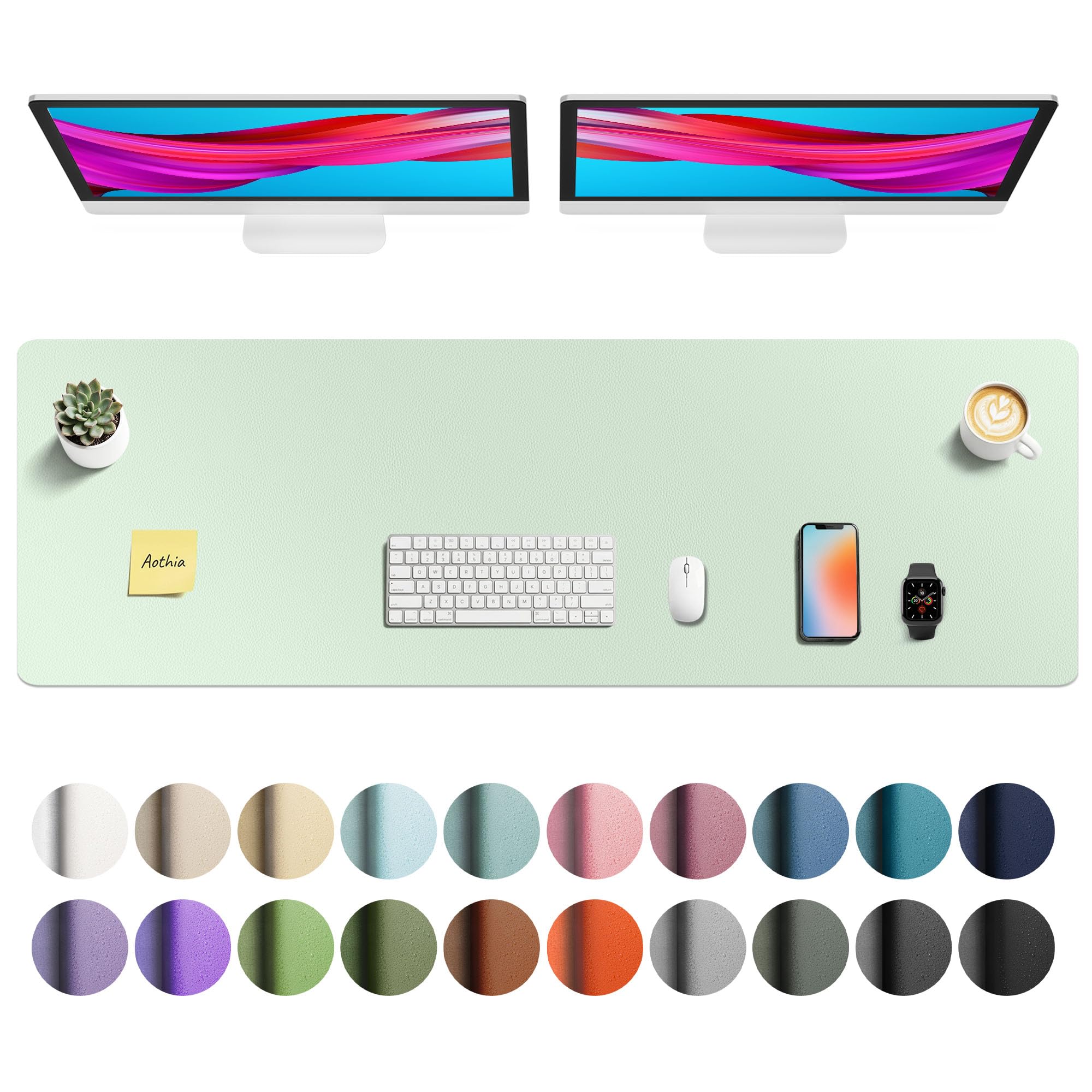 Aothia Faux Leather Desk Mat Aqua 55" x 17" | Protects Your Desk with Professional Style - main product image