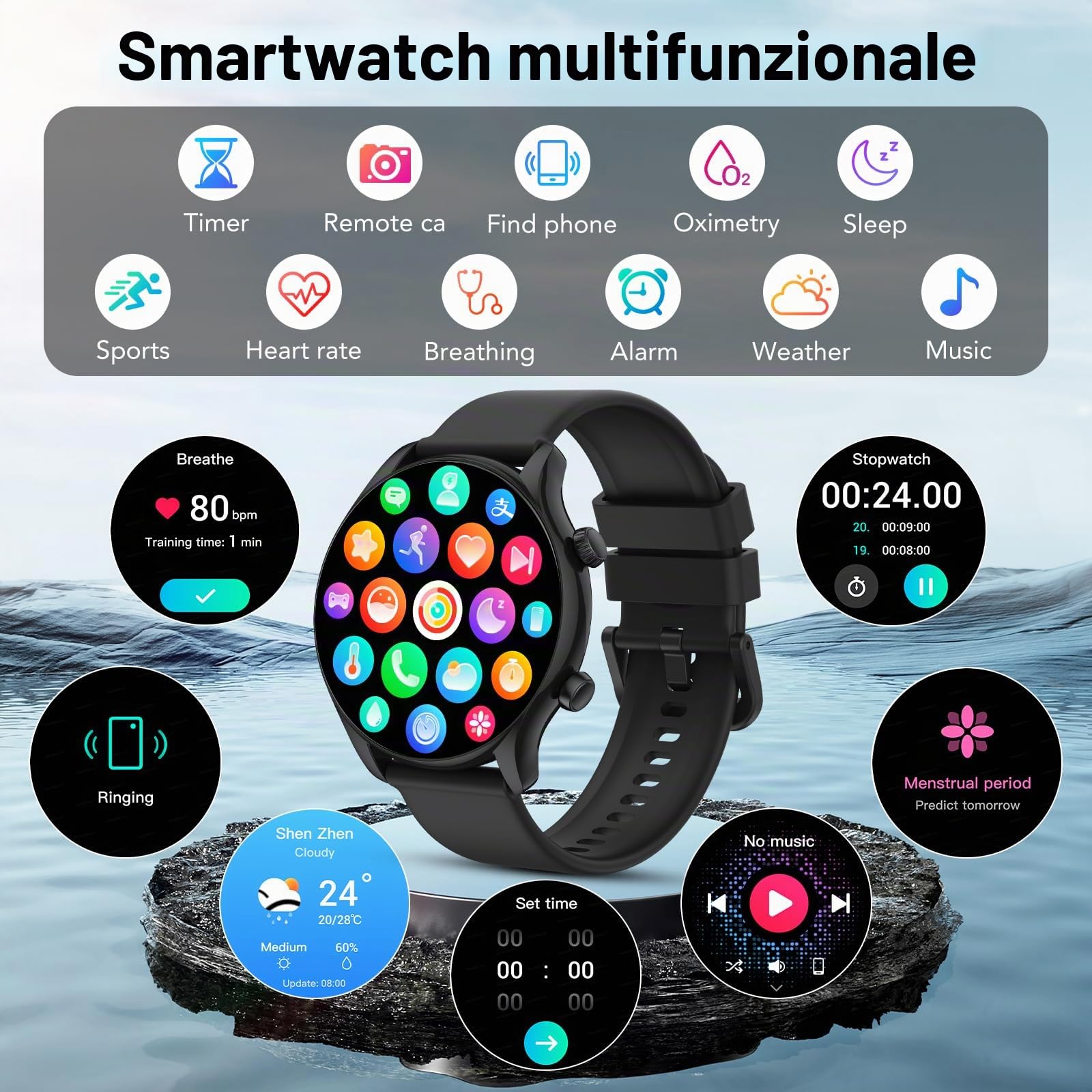 Smartwatch Uomo Donna, 1.39" Orologio Smartwatch con Effettua/Risposta Chiamate, Fitness Tracker con 120+ Sportive, Contapassi/SpO2/Cardiofrequenzimetro, IP68 Smart Watch per Android iOS (Nero)