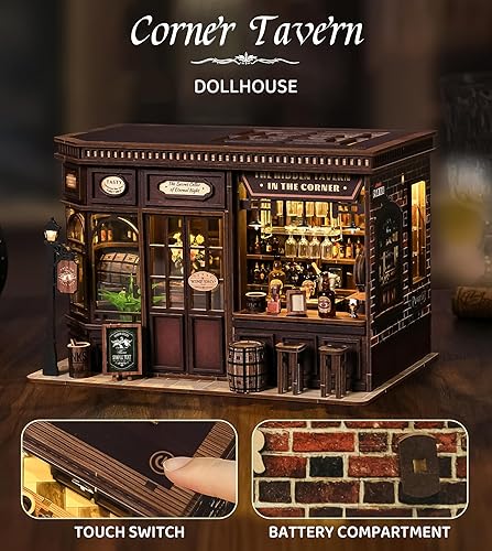 Miniatura 10 de Roroom Kit de casa de muñecas en miniatura y muebles, modelo de casa de muñecas de madera 3D con cubierta a prueba de polvo y LED, idea creativa de
