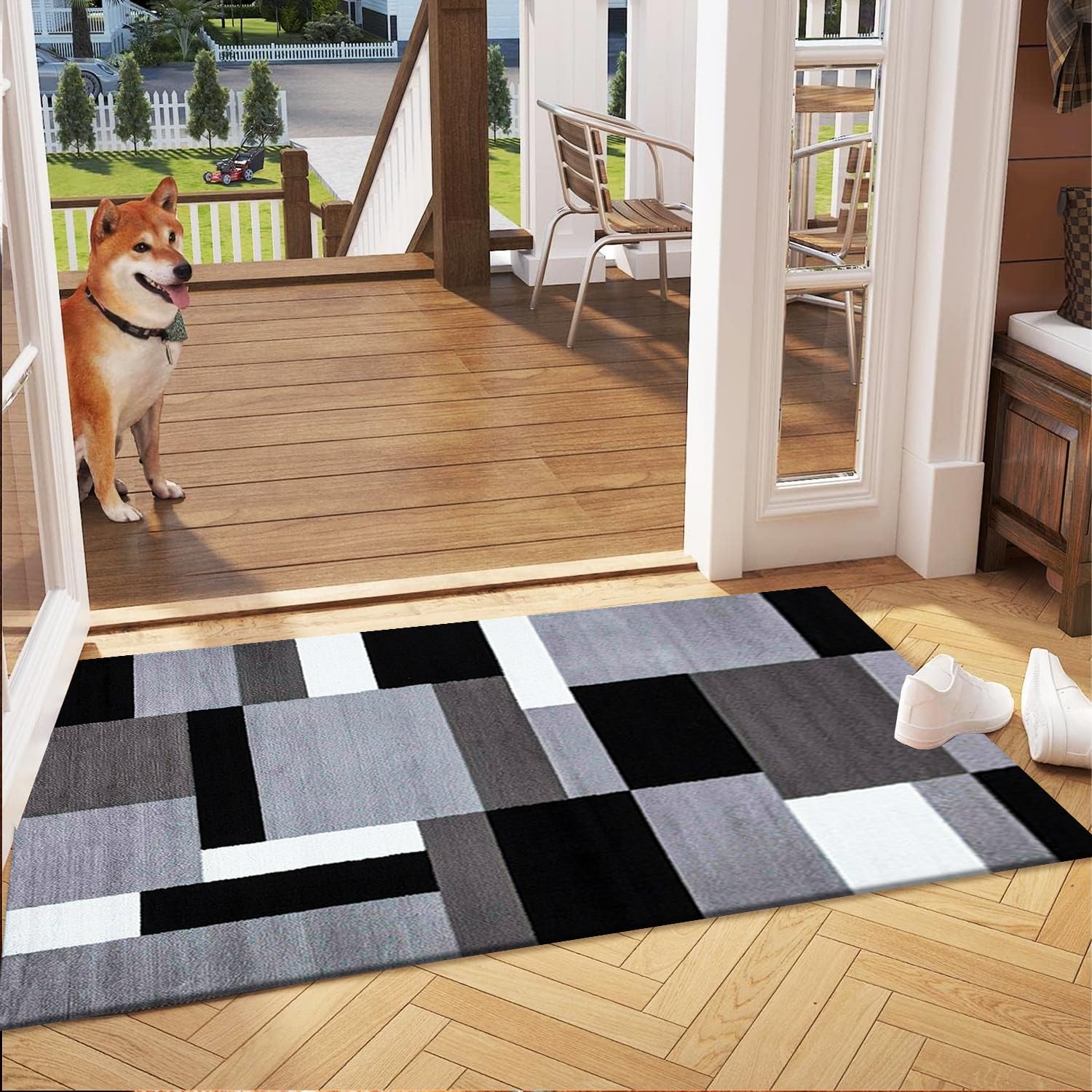 Fit Even Kilas Door Mat - Non-Slip Washable Doormat, Suitable for Indoor/Outdoor Use, Heavy Duty Dirt Trapper and Water Absorbent (Grey Black, 50 x 80 cm)