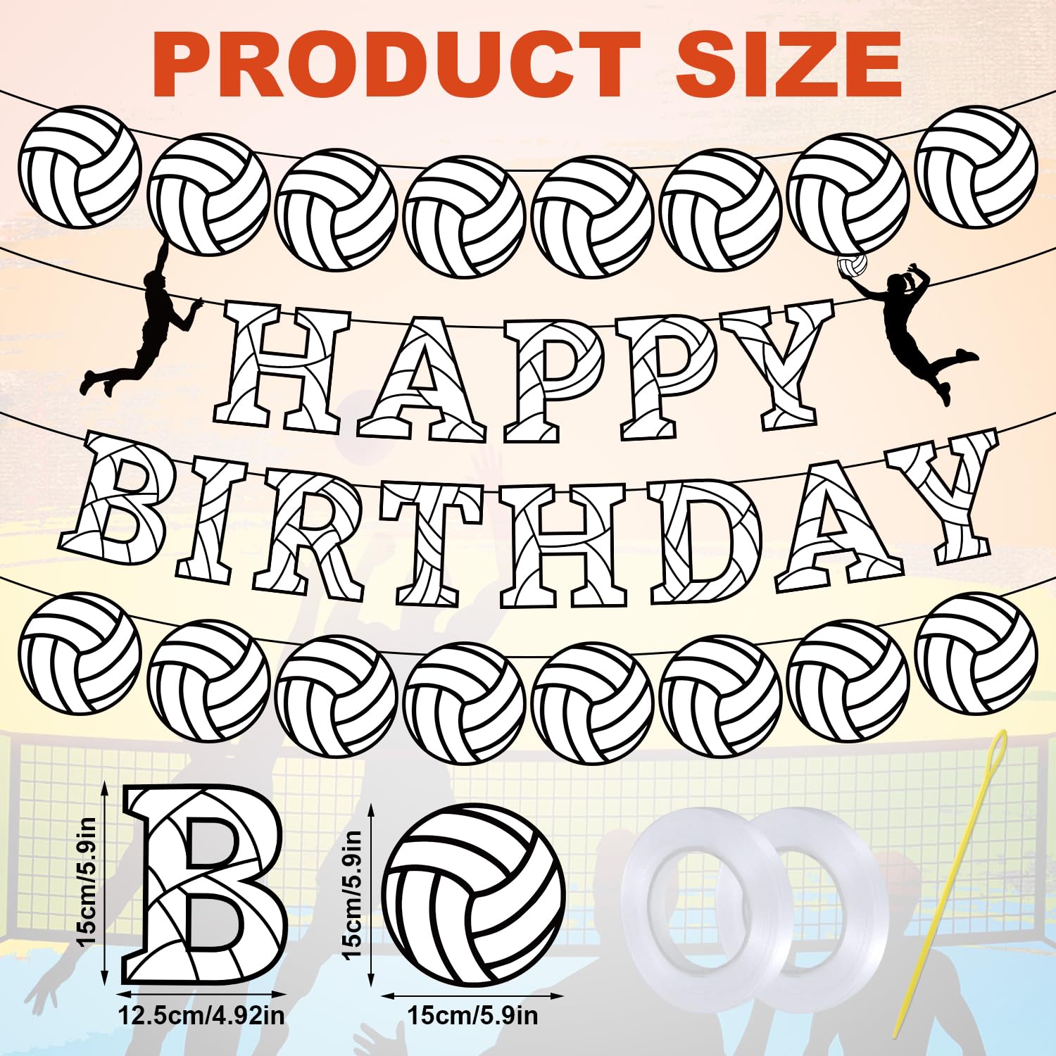 Volleyball Birthday Party Decorations - Happy Birthday Banner & Garland, Sports Theme - View #4