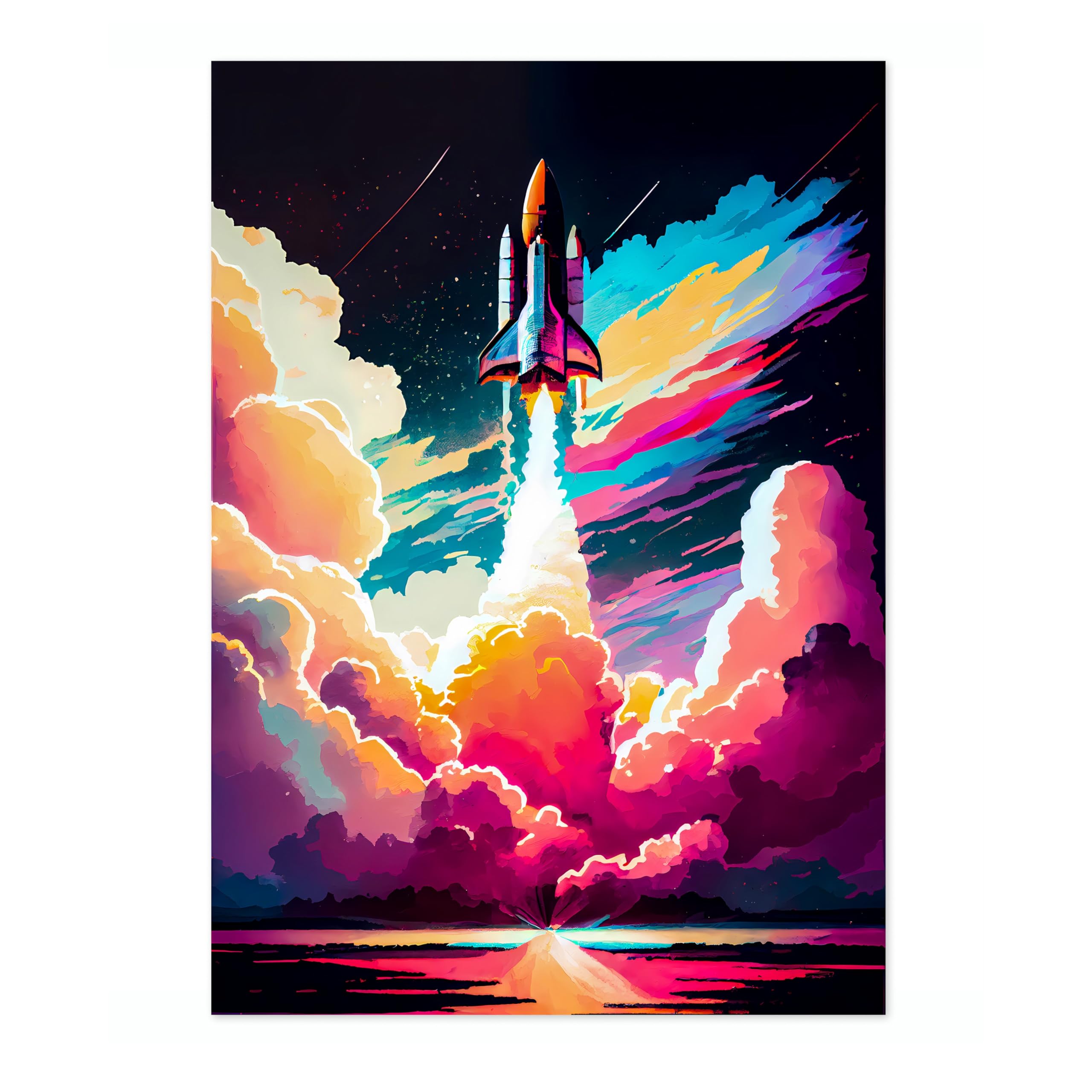Shuttle Launch Space Poster, Colourful Abstract Astronomy Wall Art Home Decor, Astronaut Planets Print, Archival Matte, A5 (Print Only) - 21x14.8cm — image 1