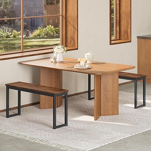 Miniatura 8 de HOOBRO Banco de comedor, par de 2 bancos de interior de estilo industrial, marco de metal duradero, para cocina, comedor, sala de estar, marrón