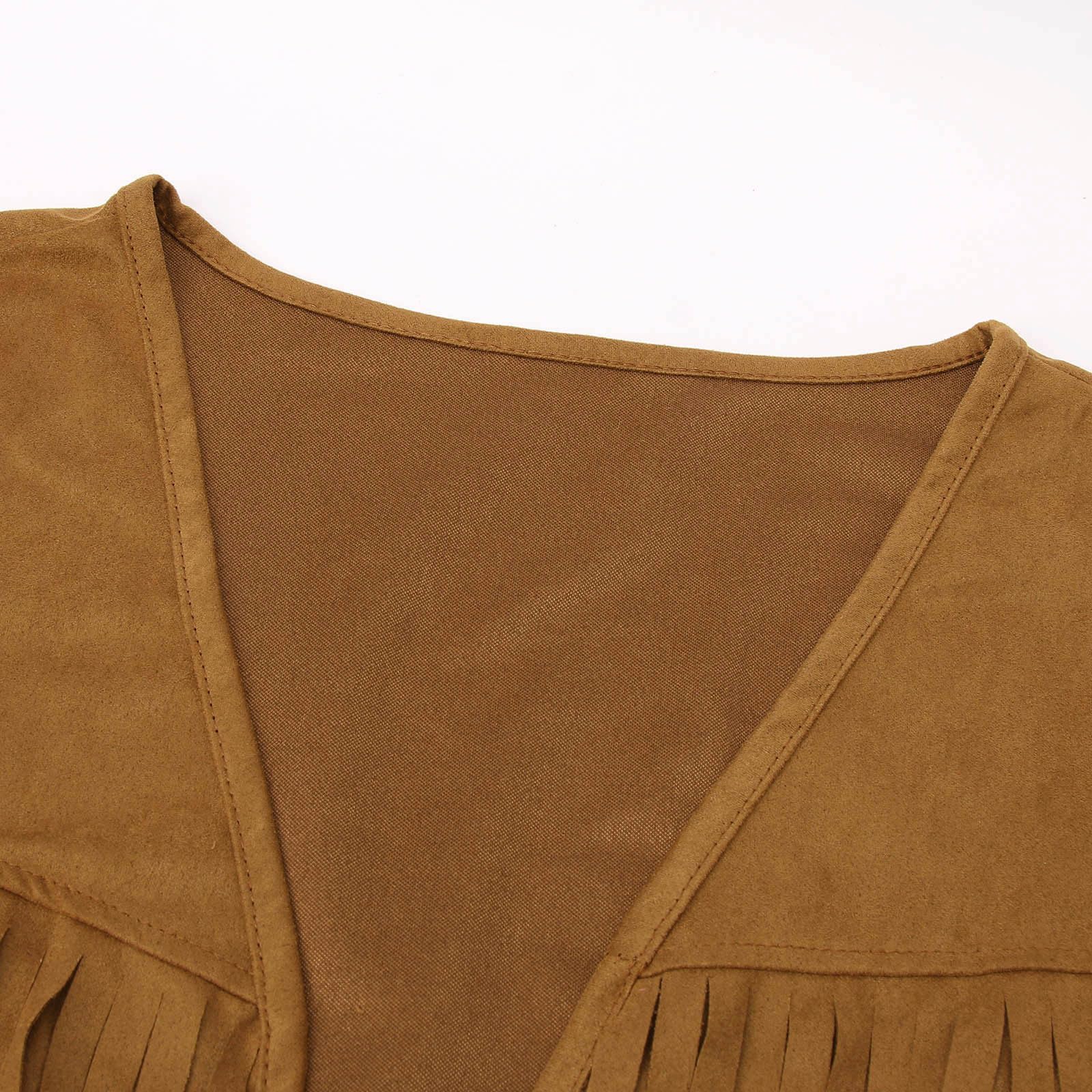 Gilet de cowboy sans manches en daim pour homme - Gilet à franges rétro bohème hippie - Costume de carnaval