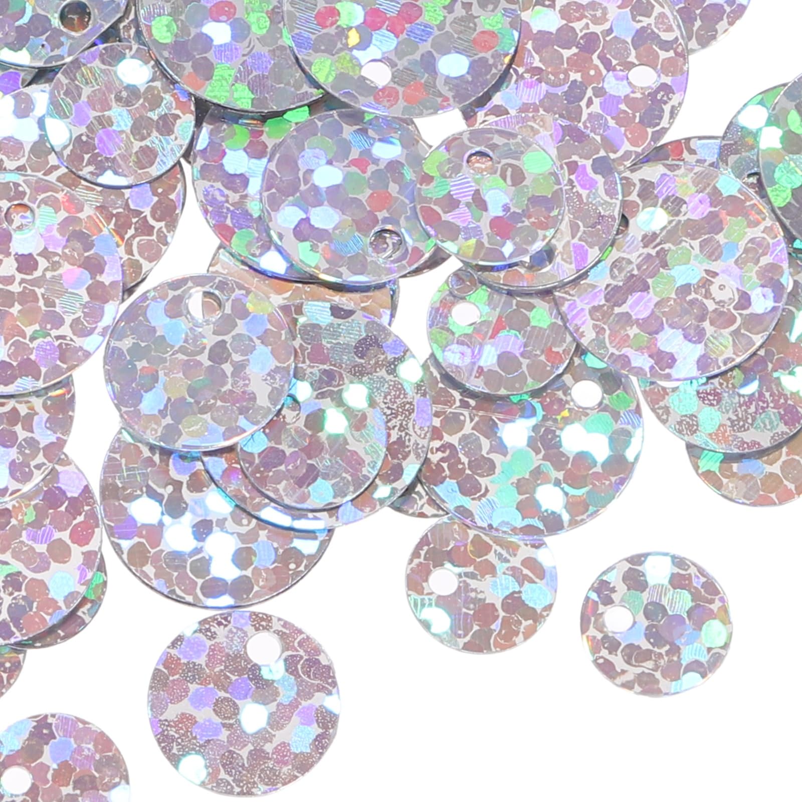 sourcing map 1500 Pcs Flat Round Sequins, 6/8/10mm Loose Paillettes Craft Sewing Sequins with Single Side Hole for DIY Embroidery Clothing Jewelry Making, Laser Silver