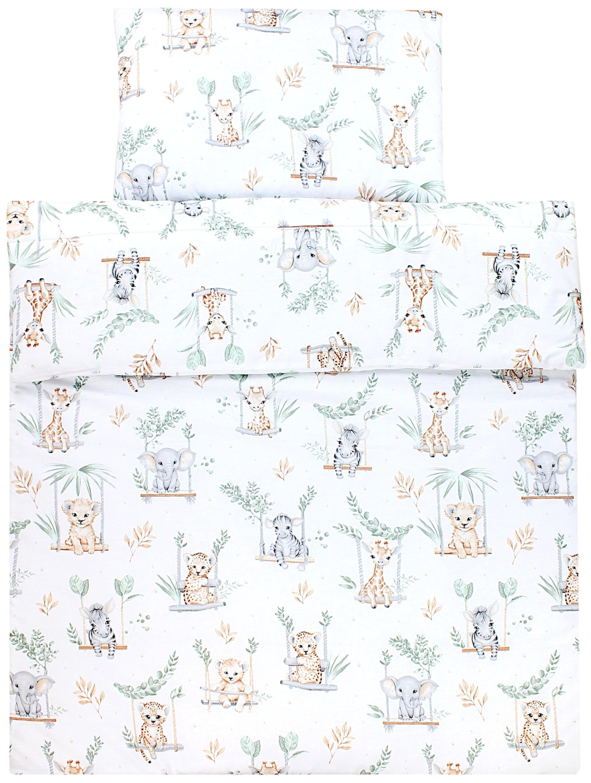 TupTam Set di Piumone Fantasia per Bambini Tutte le Stagioni Cuscino Piatto 2 pz., Safari sull'altalena, 135x100 cm