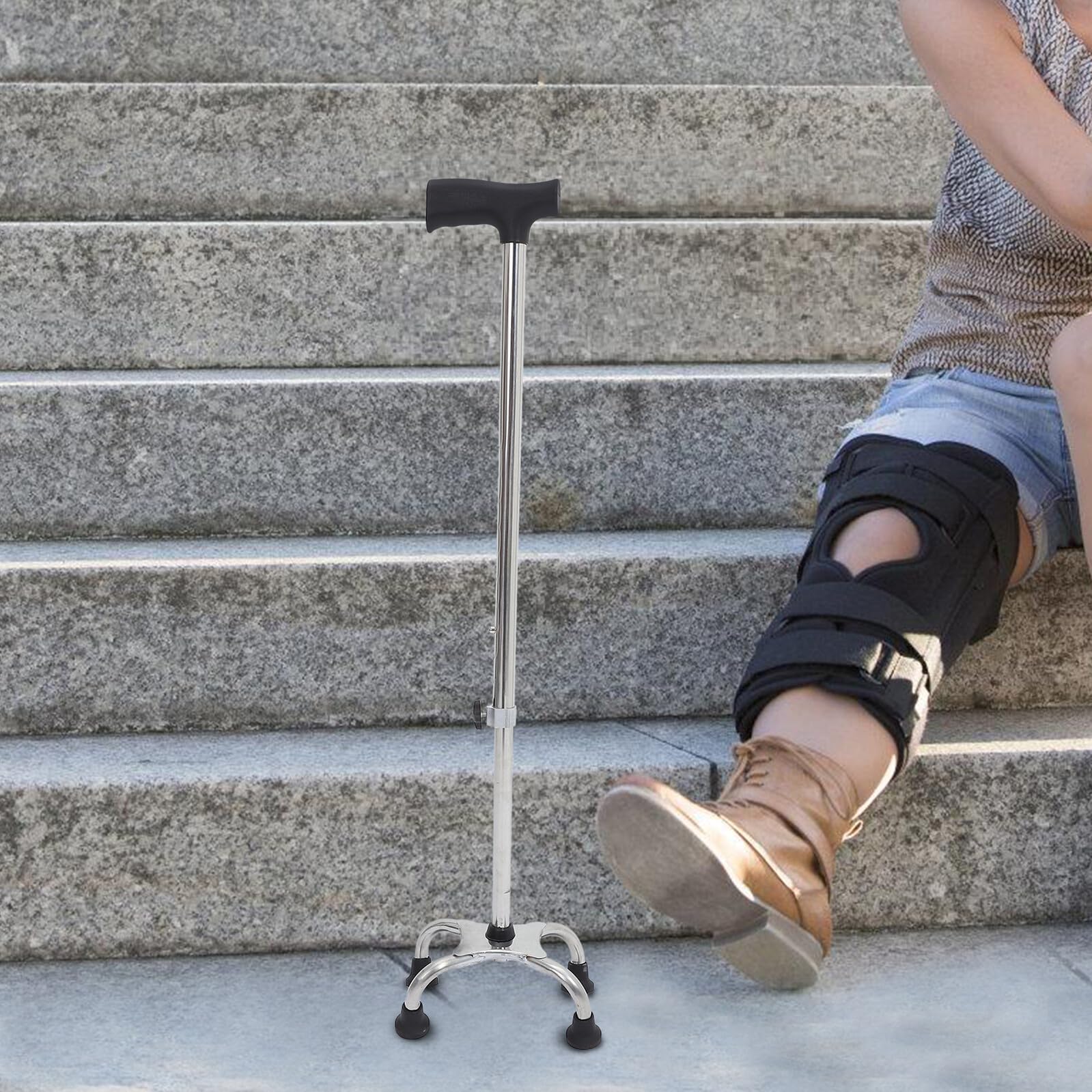 Abaodam Verstellbarer Gehstock und Rutschfester Gummibasis Belastbar bis 100kg aus Edelstahl und ABS mit Ergonomischem Griff für Senioren für Indoor und Outdoor Nutzung